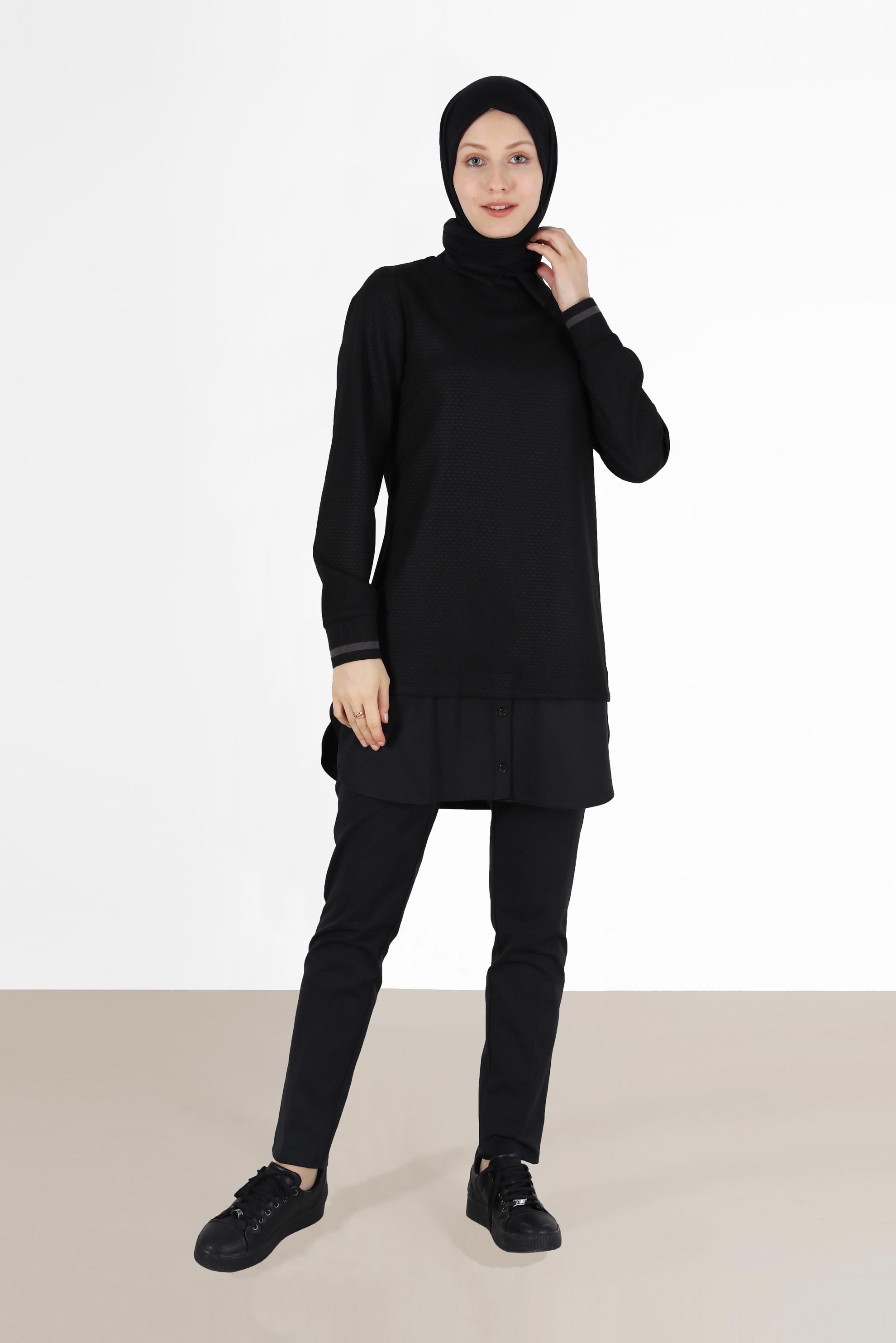 Hijab clothing BLACK SHIRT DETAIL GINGHAM PATTERN TUNIC 42444 