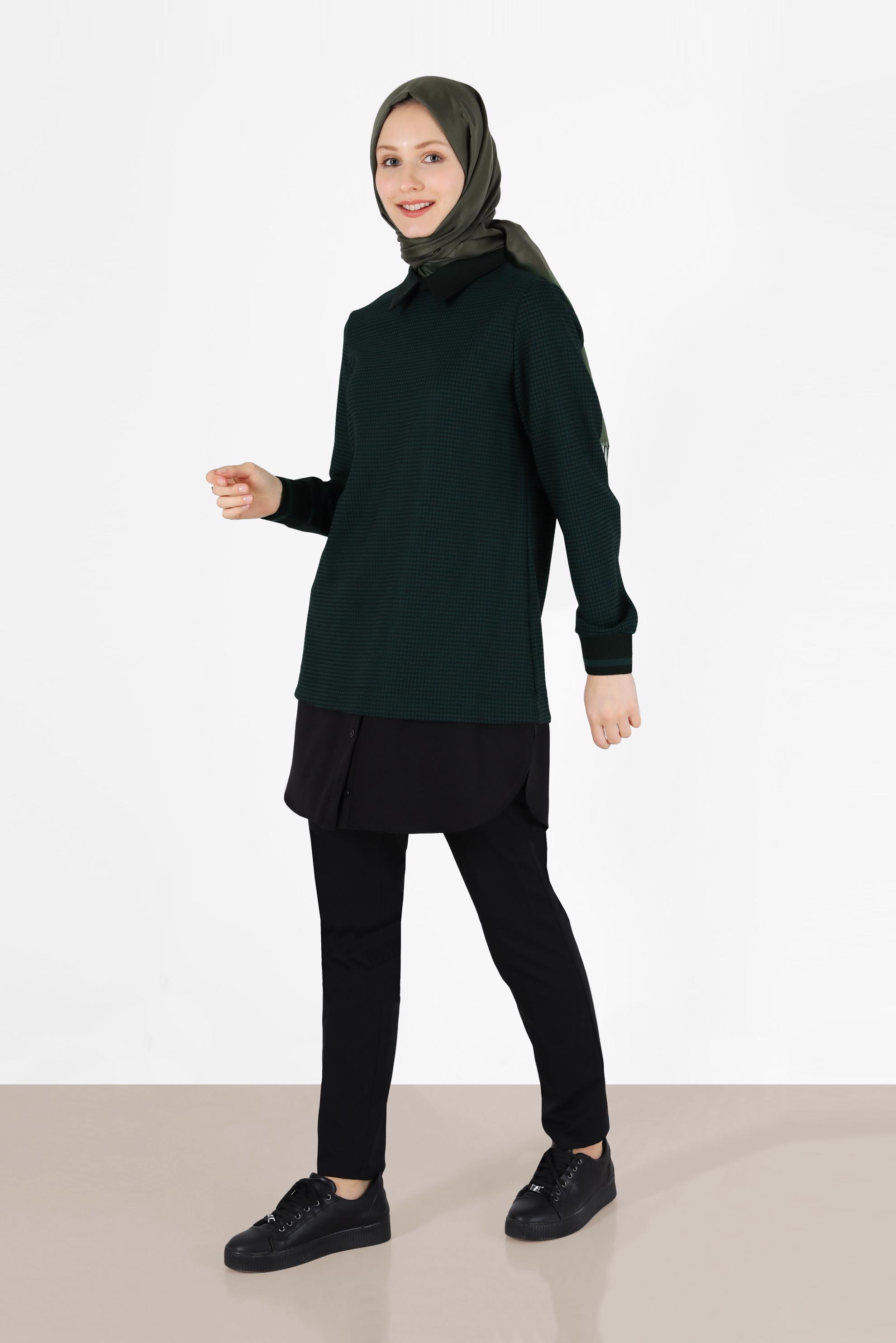 Hijab clothing GREEN SHIRT DETAIL GINGHAM PATTERN TUNIC 42444 