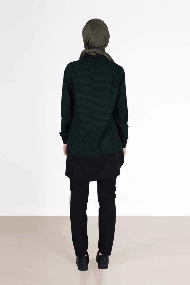 Tesettür giyim YEŞİL GÖMLEK PARÇA DETAYLI PÖTİKARE TUNİK 42444  - ALVİNA