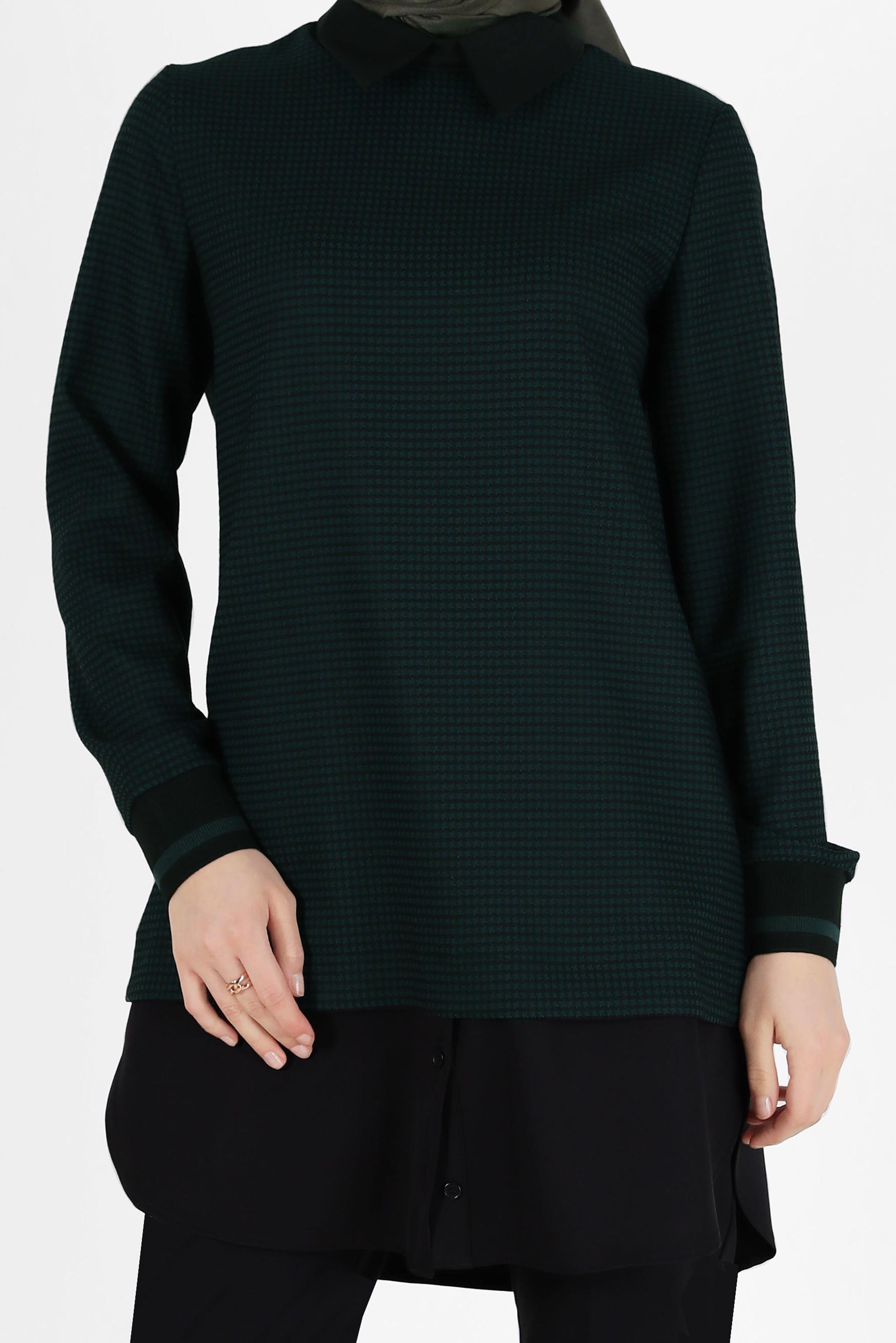 Hijab clothing GREEN SHIRT DETAIL GINGHAM PATTERN TUNIC 42444 