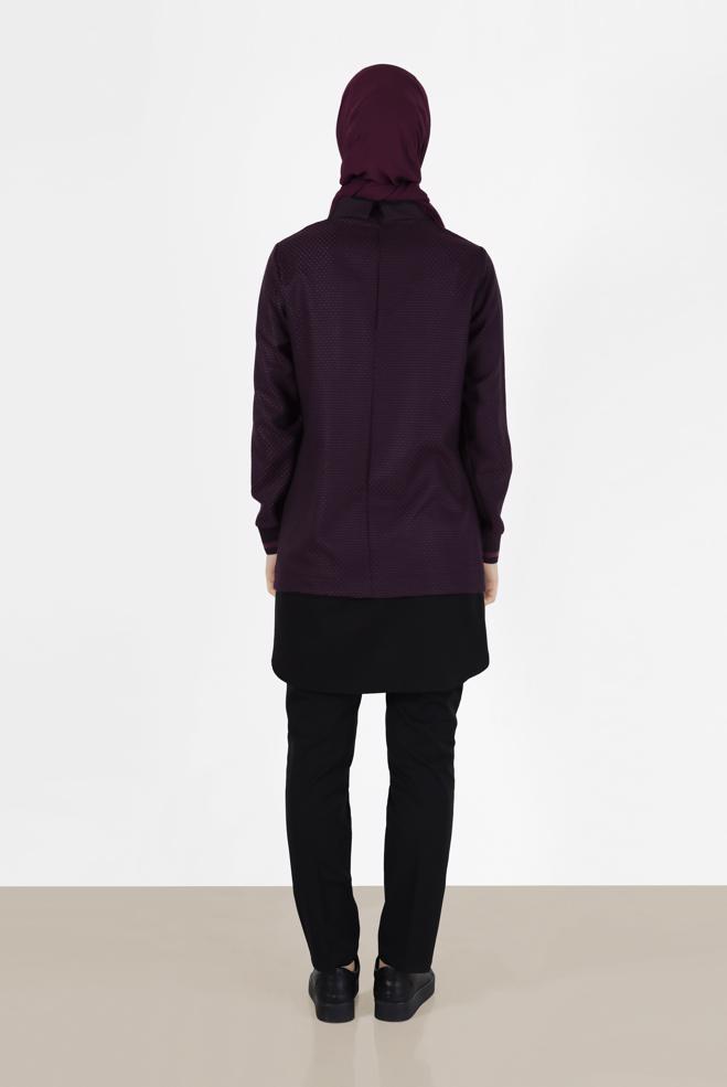 Tesettür giyim MÜRDÜM GÖMLEK PARÇA DETAYLI PÖTİKARE TUNİK 42444  - ALVİNA