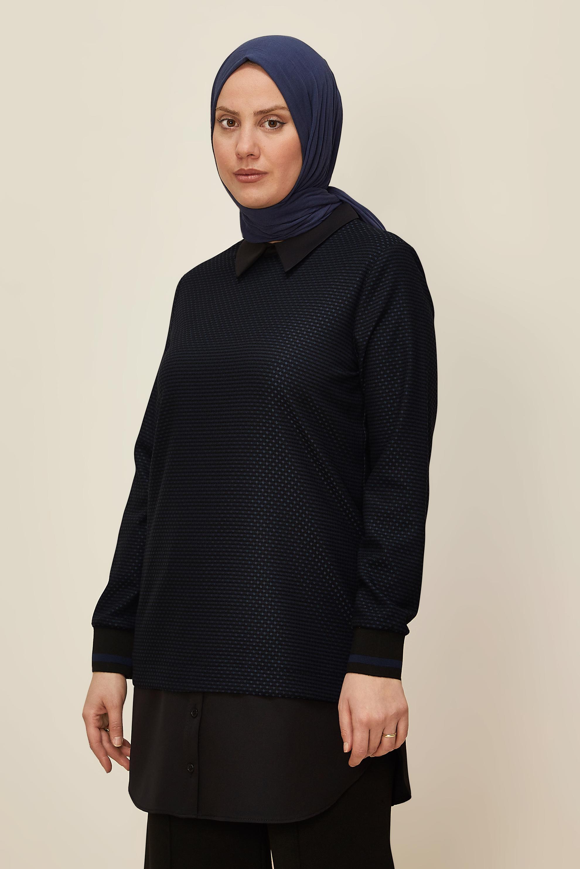 Tesettür giyim LACİVERT GÖMLEK PARÇA DETAYLI PÖTİKARE TUNİK 42444 