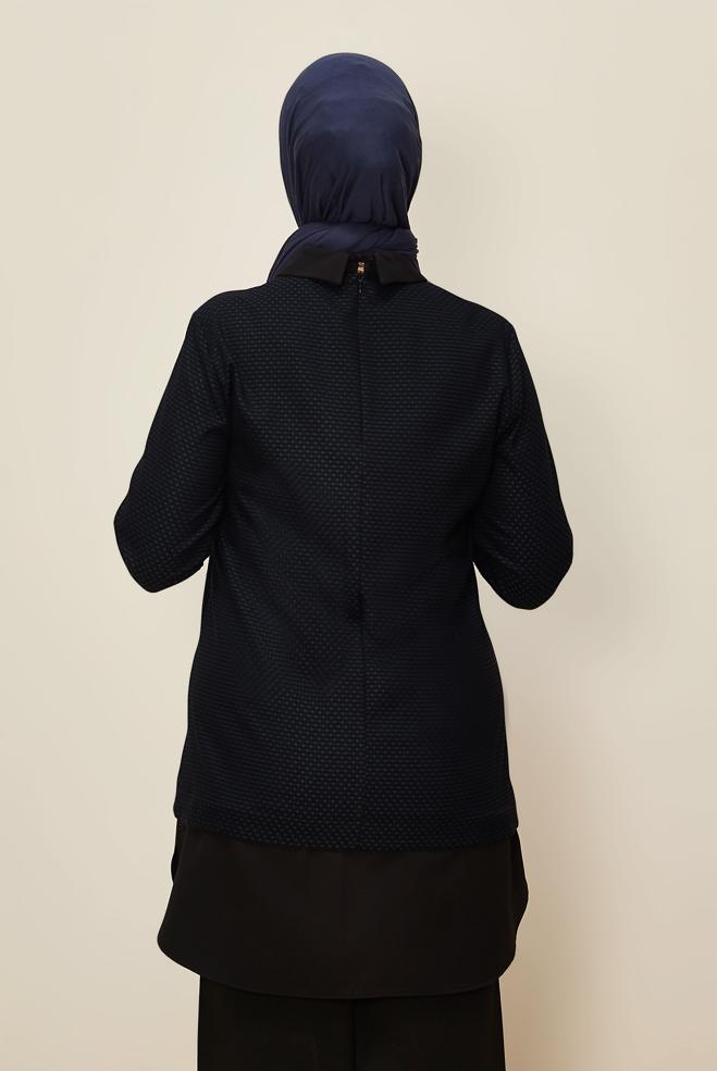 Tesettür giyim LACİVERT GÖMLEK PARÇA DETAYLI PÖTİKARE TUNİK 42444  - ALVİNA