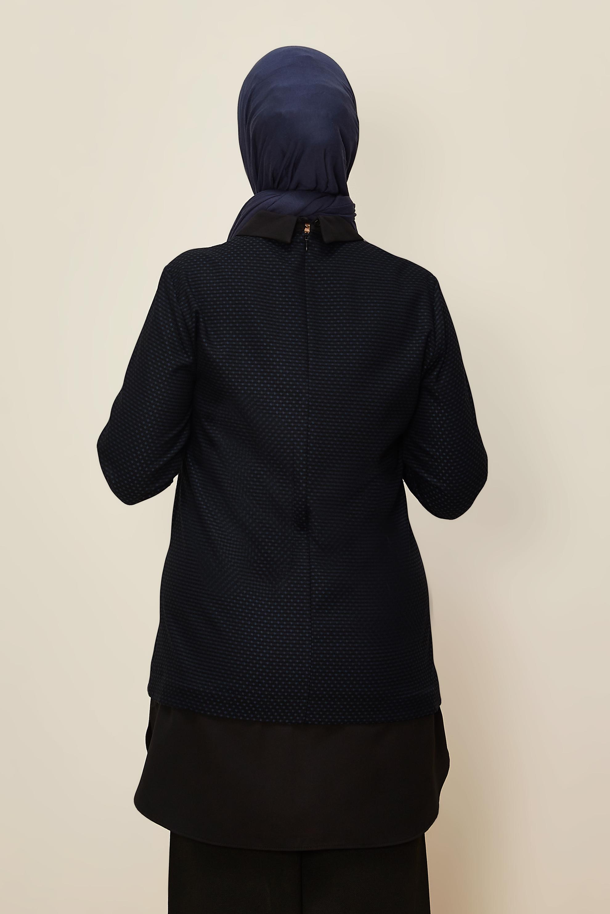 Tesettür giyim LACİVERT GÖMLEK PARÇA DETAYLI PÖTİKARE TUNİK 42444 