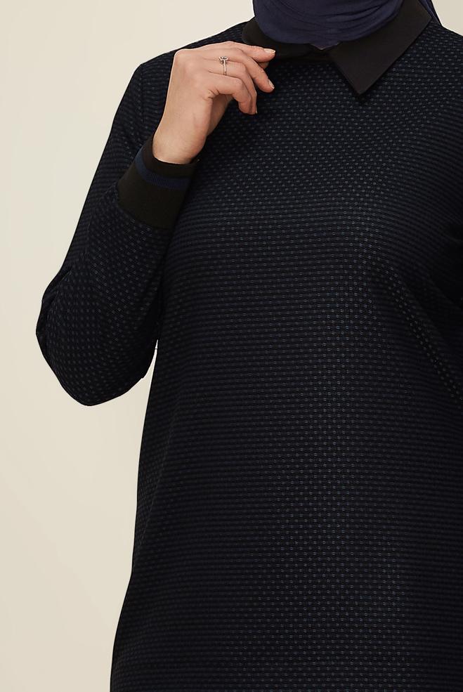 Tesettür giyim LACİVERT GÖMLEK PARÇA DETAYLI PÖTİKARE TUNİK 42444  - ALVİNA