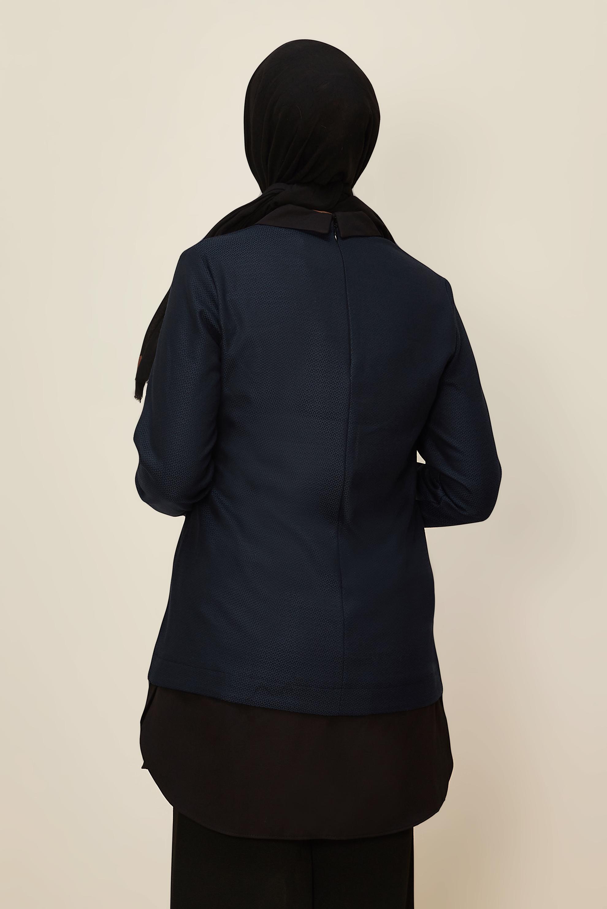 Tesettür giyim MAVİ GÖMLEK PARÇA DETAYLI PÖTİKARE TUNİK 42444 