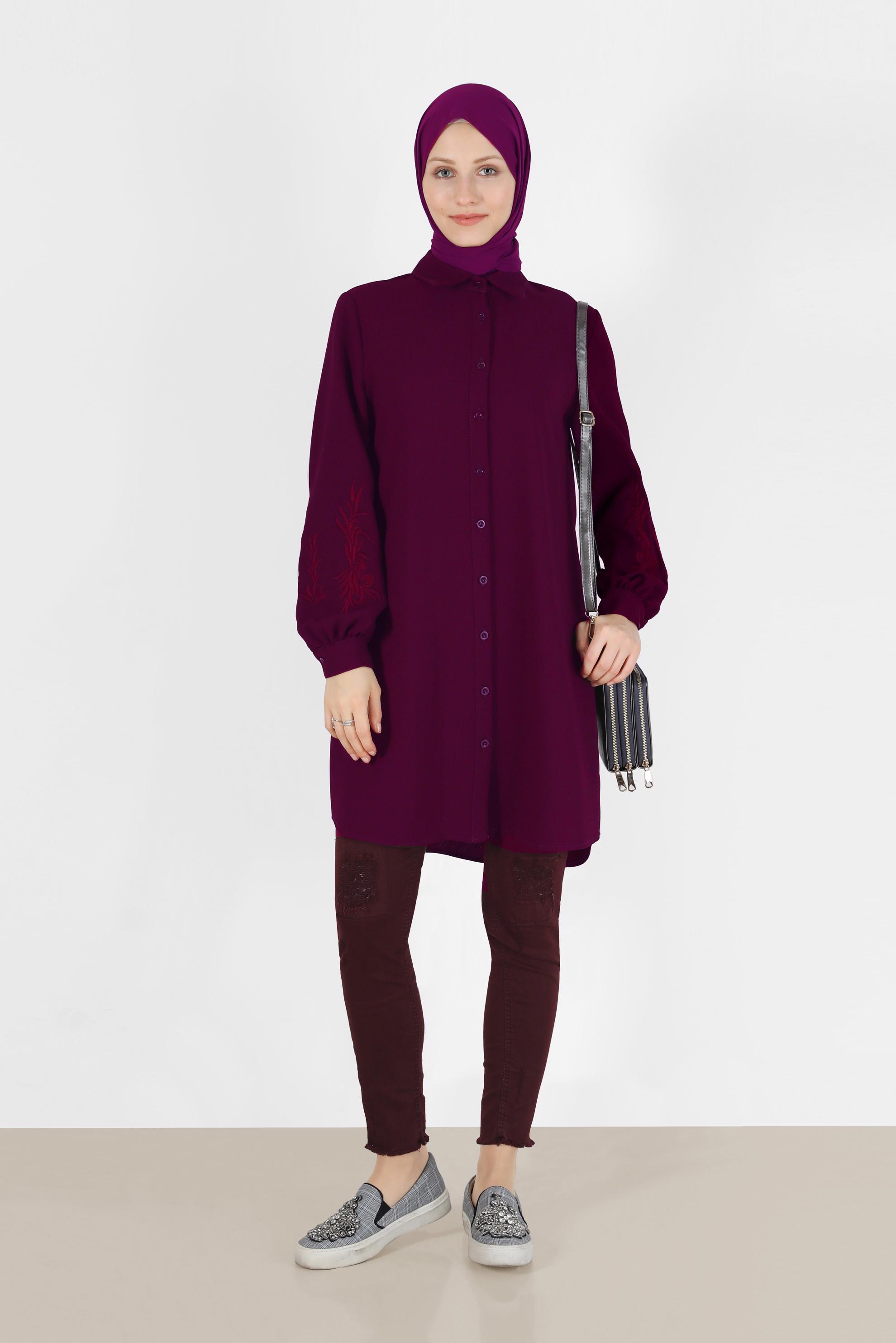 Vêtements hijab FUCHSIA TUNIQUE BOUTONNÉE AVEC DÉTAIL BRODERIE 42445
