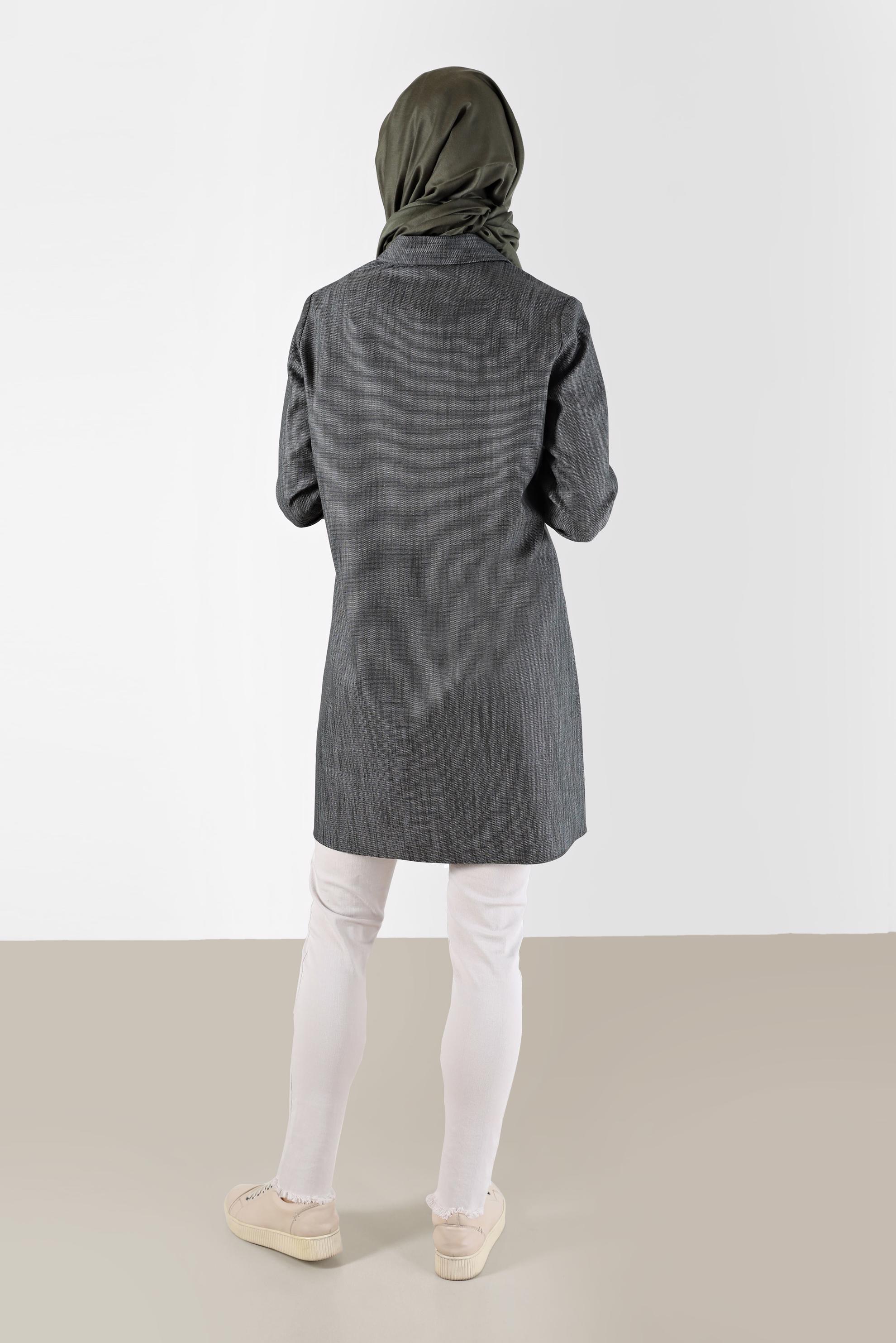 Tesettür giyim HAKİ PÜSKÜL DETAYLI BOYDAN DÜĞMELİ TUNİK 42446 