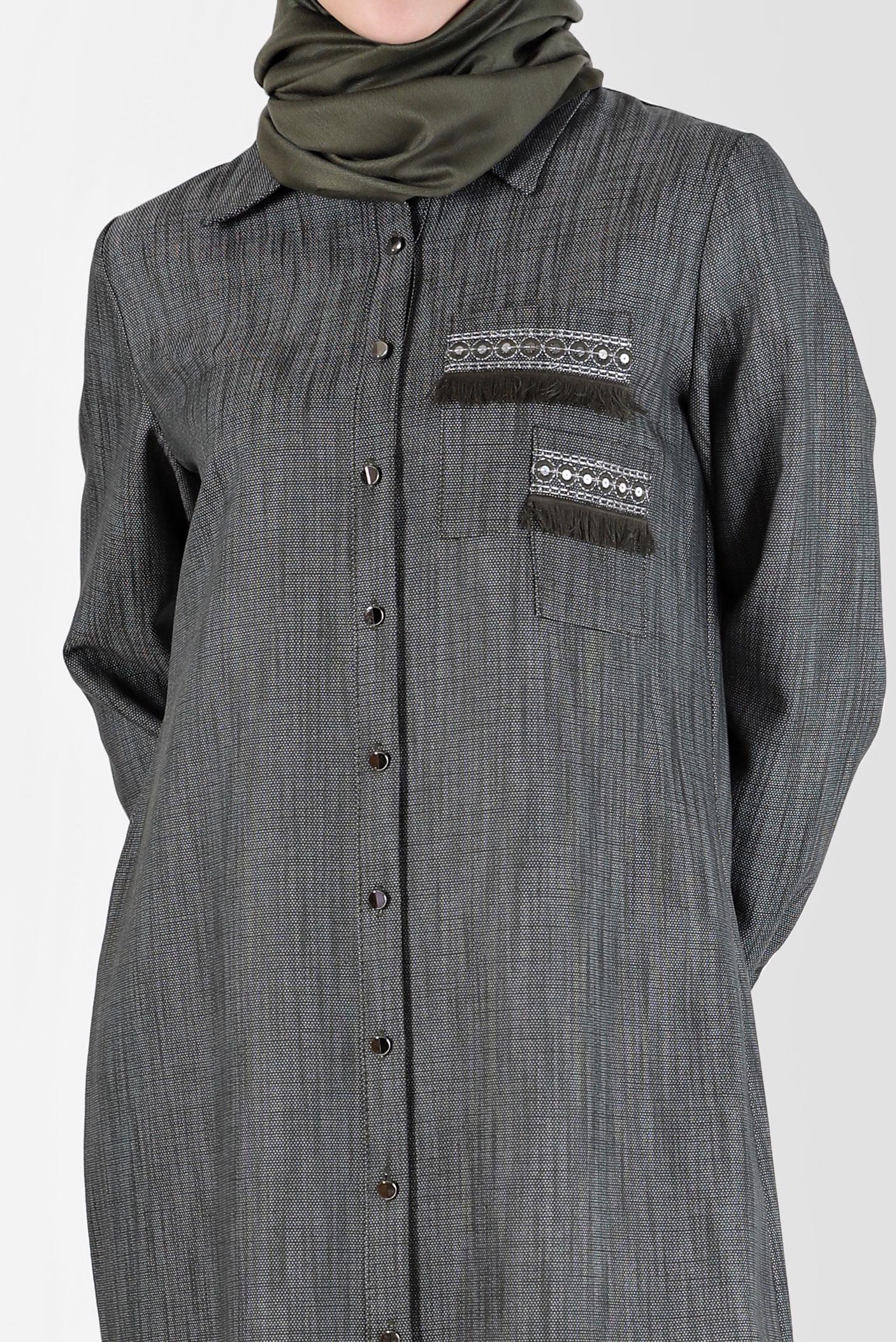 Tesettür giyim HAKİ PÜSKÜL DETAYLI BOYDAN DÜĞMELİ TUNİK 42446 