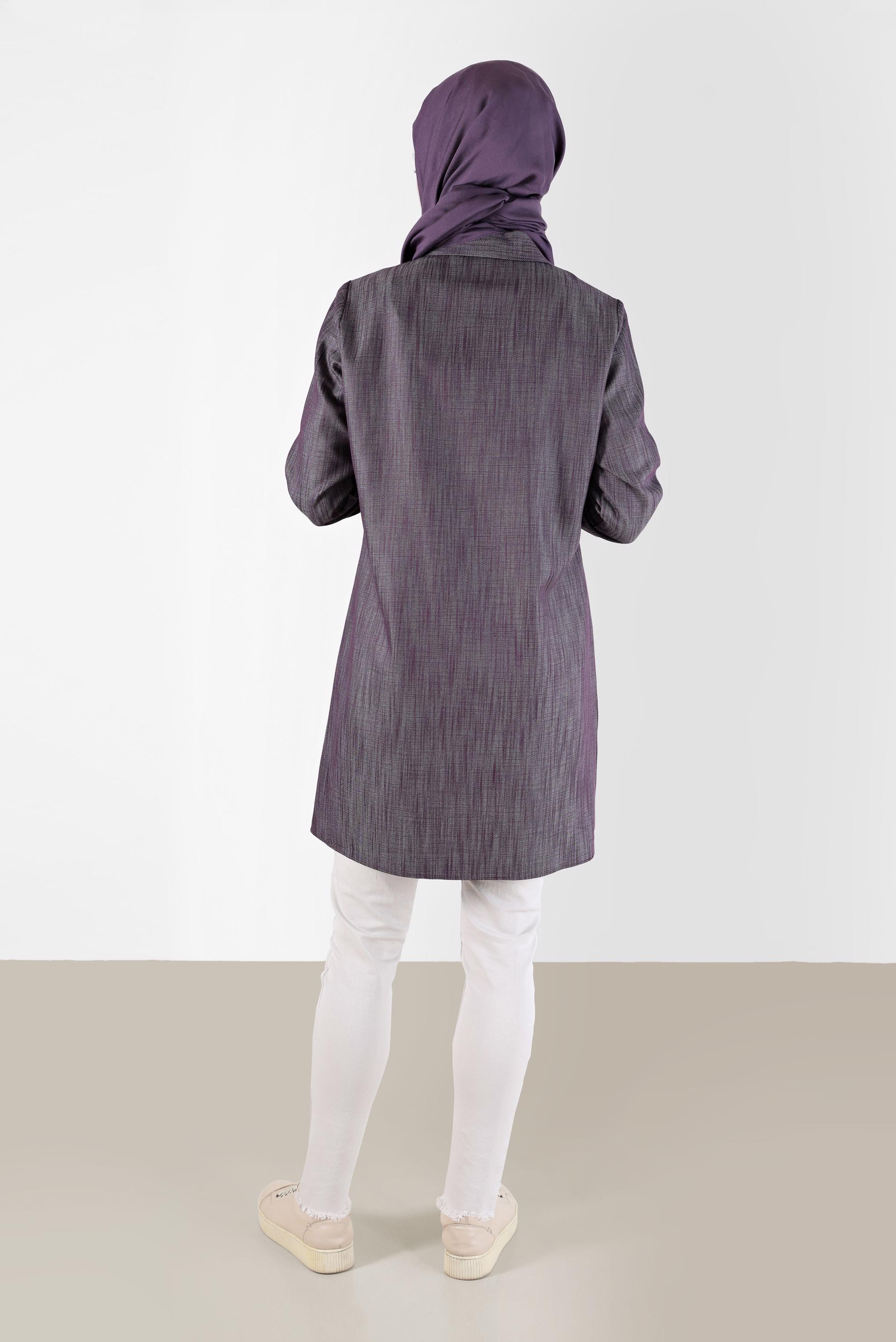 Tesettür giyim MÜRDÜM PÜSKÜL DETAYLI BOYDAN DÜĞMELİ TUNİK 42446 