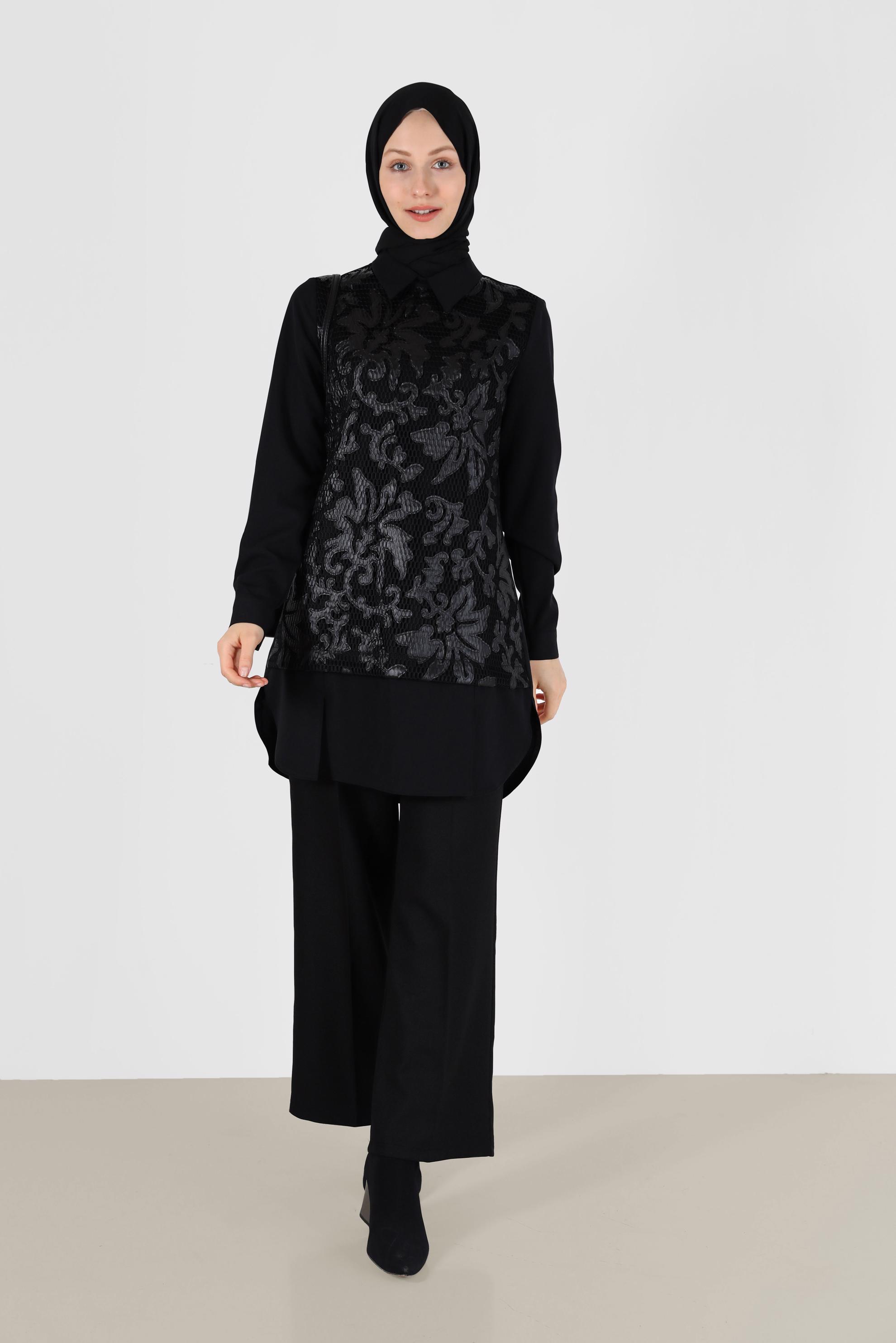 Tesettür giyim SİYAH DESENLİ TUNİK 42447 