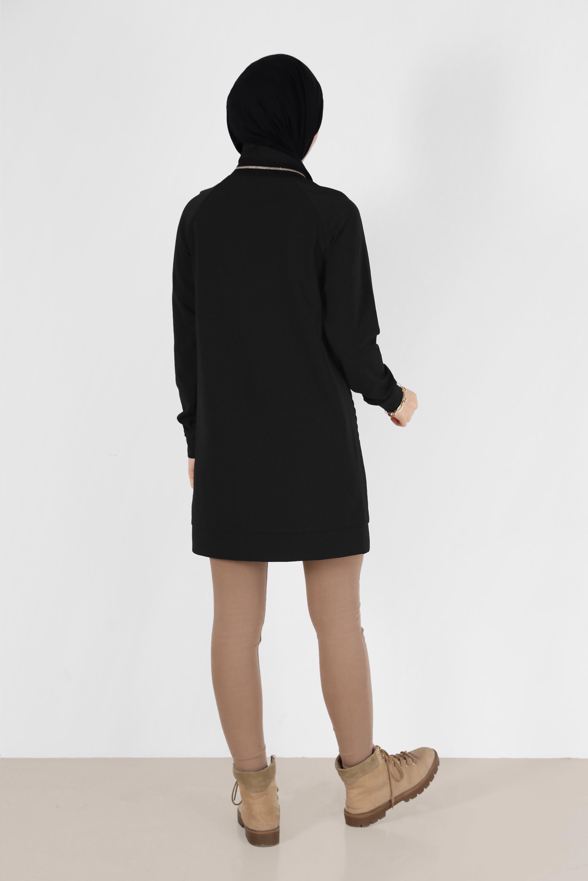 Tesettür giyim SİYAH ŞERİT DETAYLI CEPLİ TUNİK 42453 