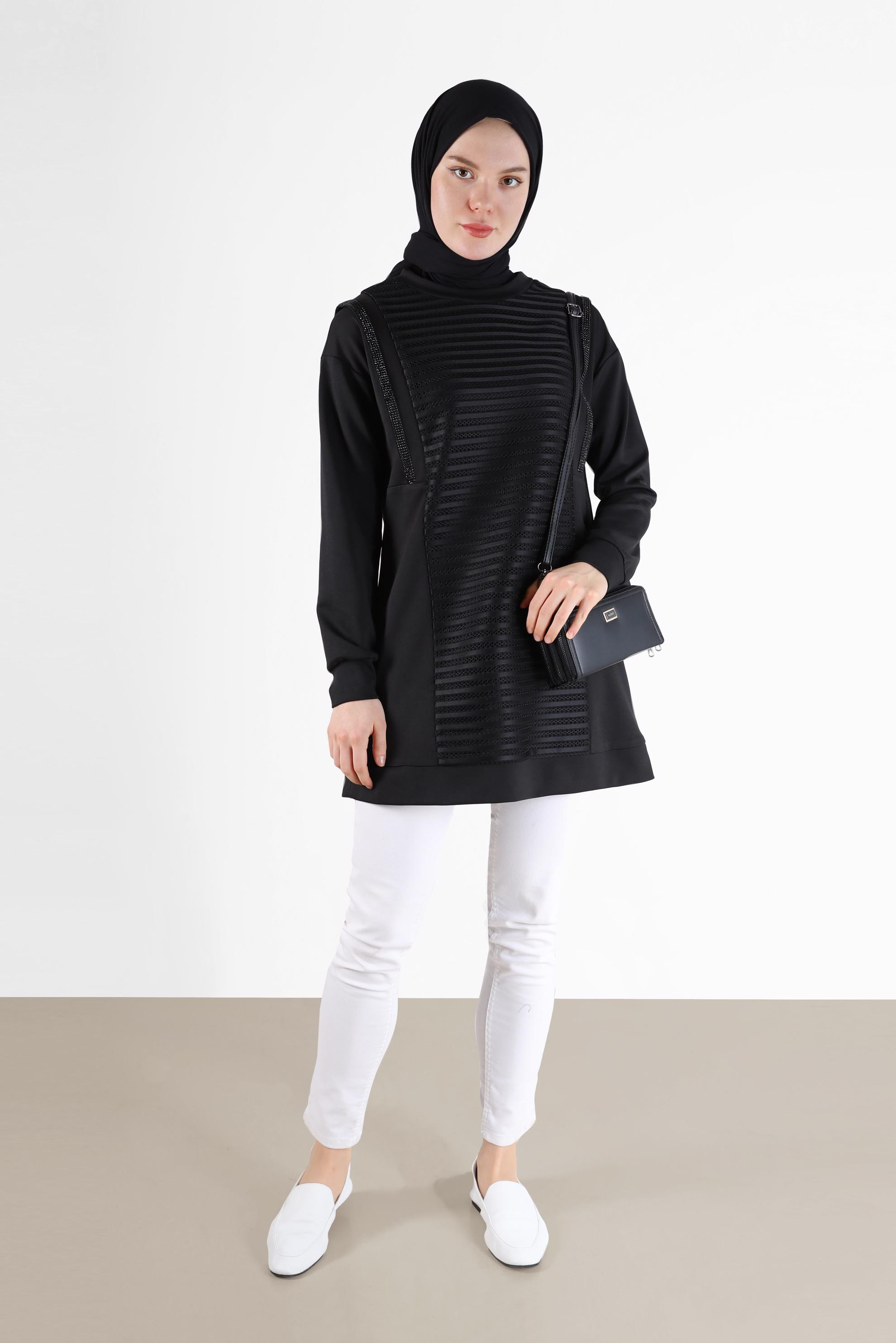 Hijab clothing BLACK GEM STRIPE DETAIL TUNIC 42454 