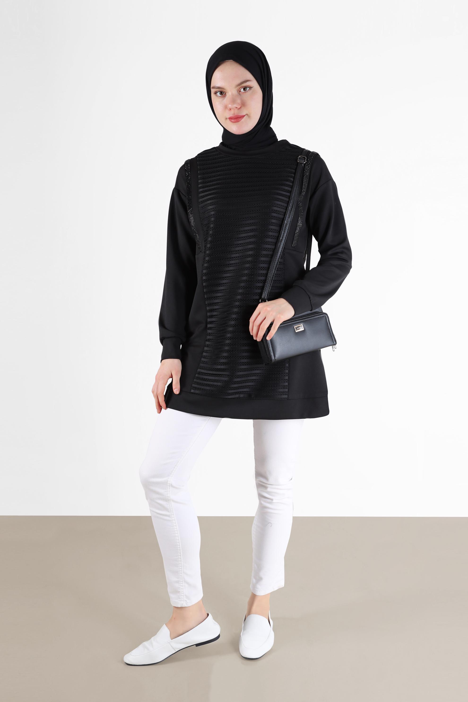 Hijab clothing BLACK GEM STRIPE DETAIL TUNIC 42454 