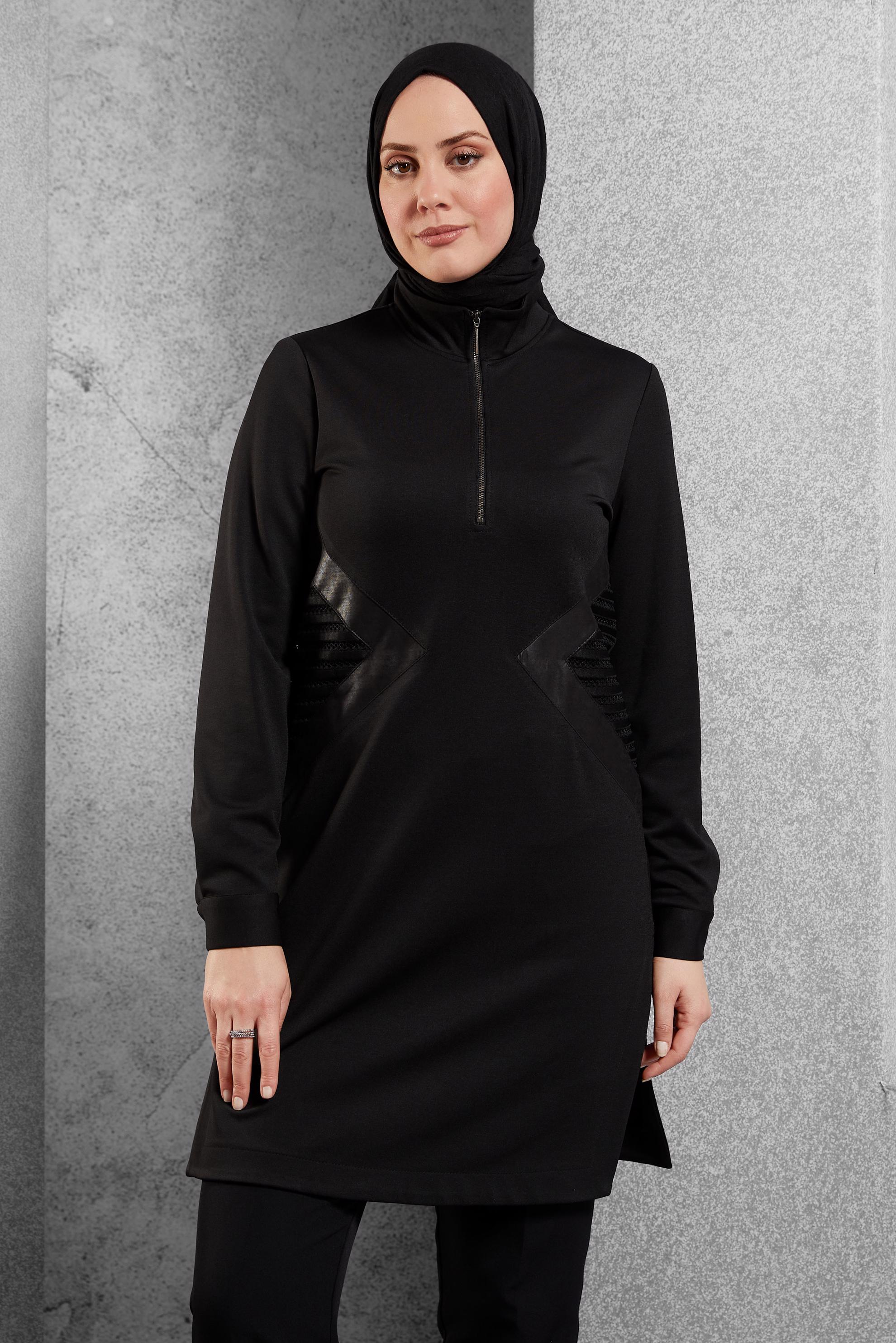Tesettür giyim SİYAH FERMUAR DETAYLI TUNİK 42456