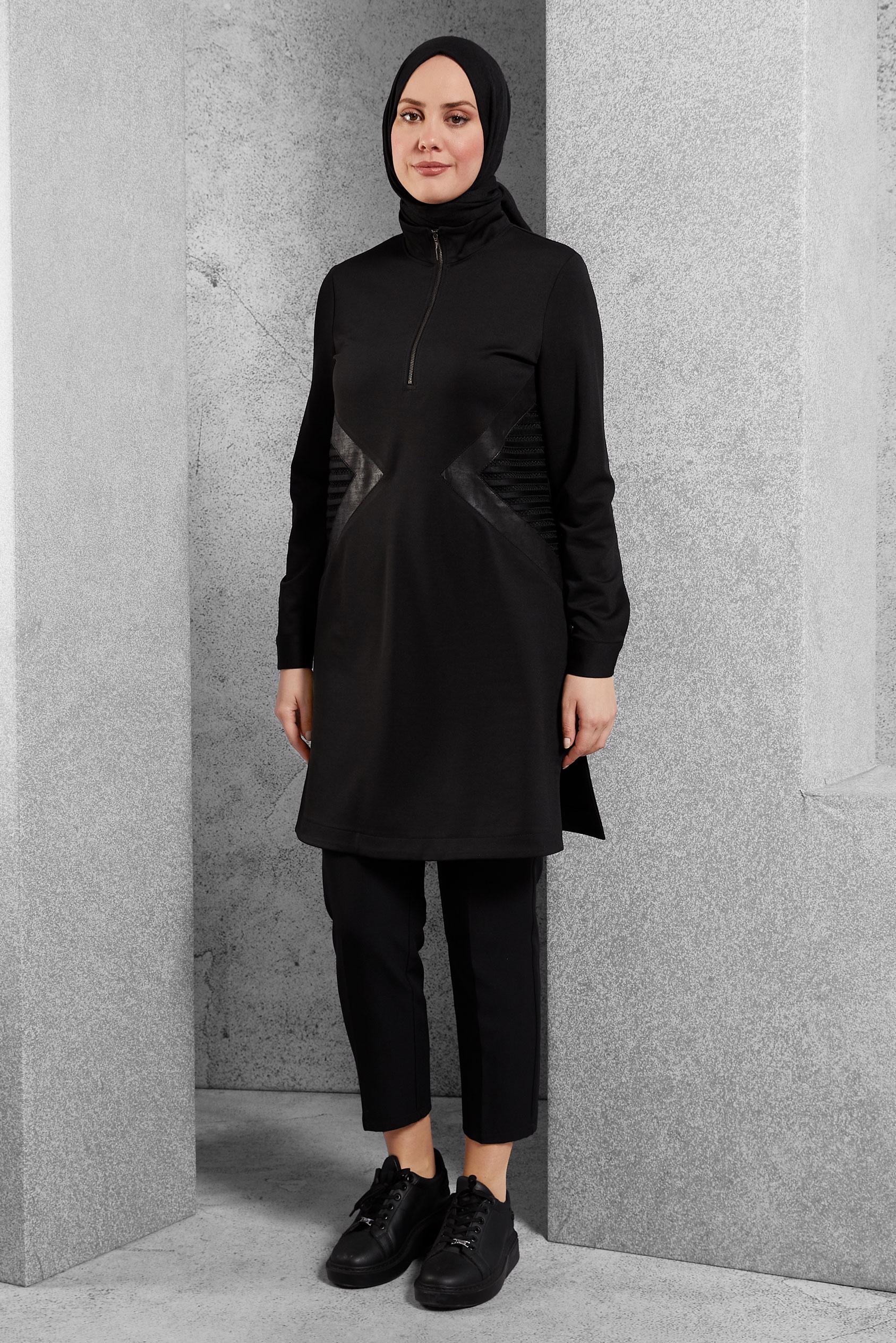 Tesettür giyim SİYAH FERMUAR DETAYLI TUNİK 42456