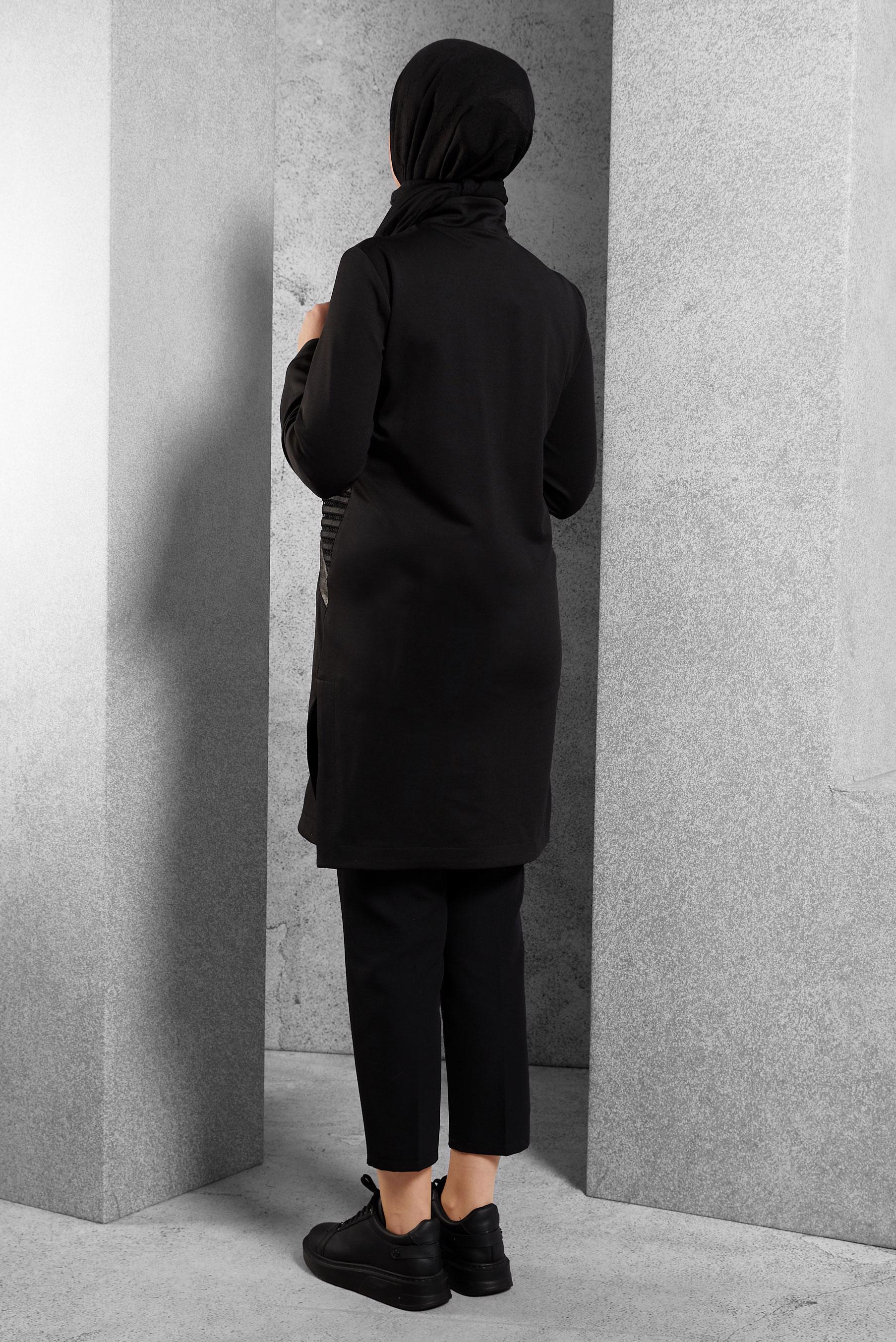 Tesettür giyim SİYAH FERMUAR DETAYLI TUNİK 42456