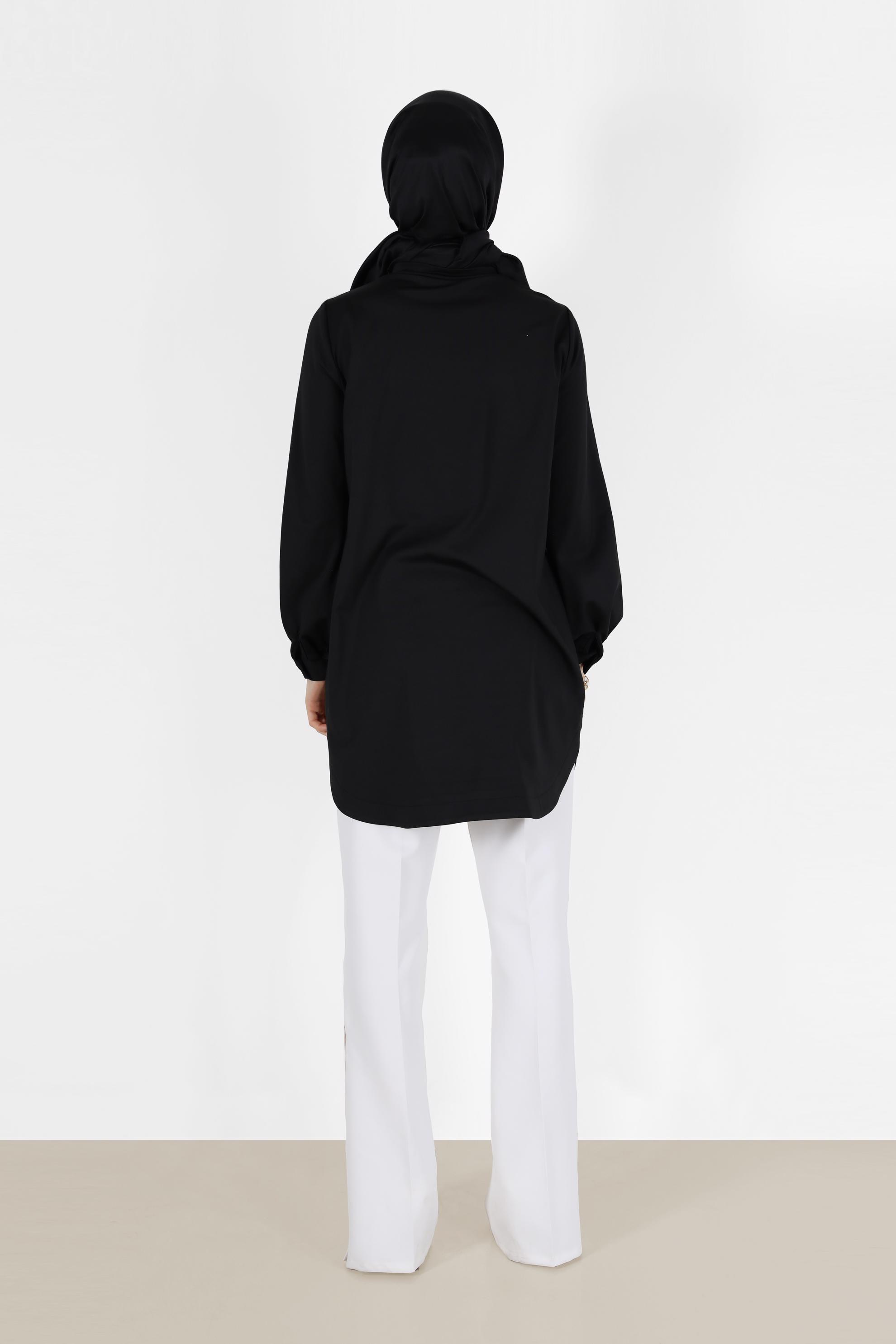 Tesettür giyim SİYAH DERİ CEP DETAYLI TUNİK 42457 