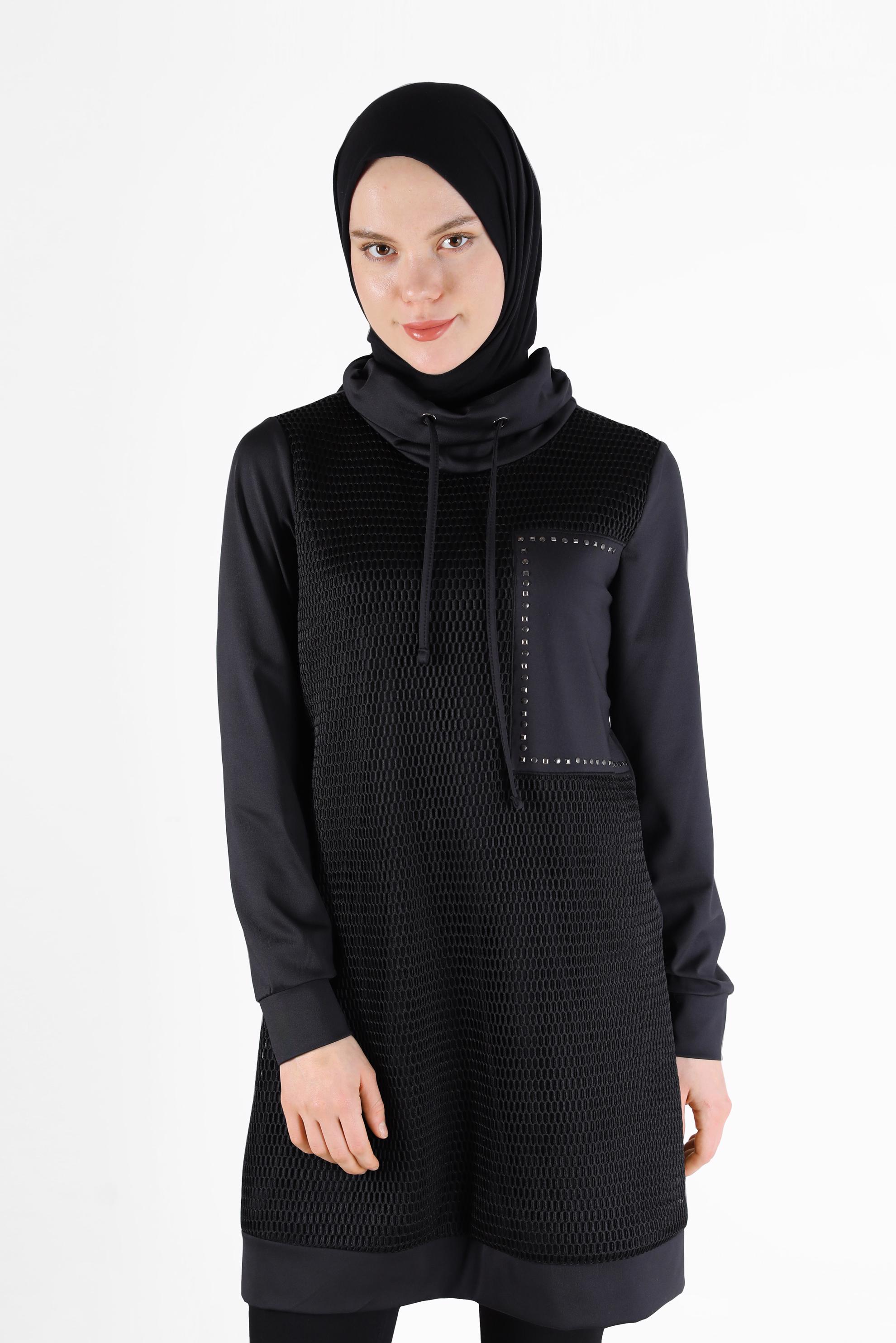 Hijab clothing BLACK MESH DETAIL TUNIC WITH POCKET 42459 
