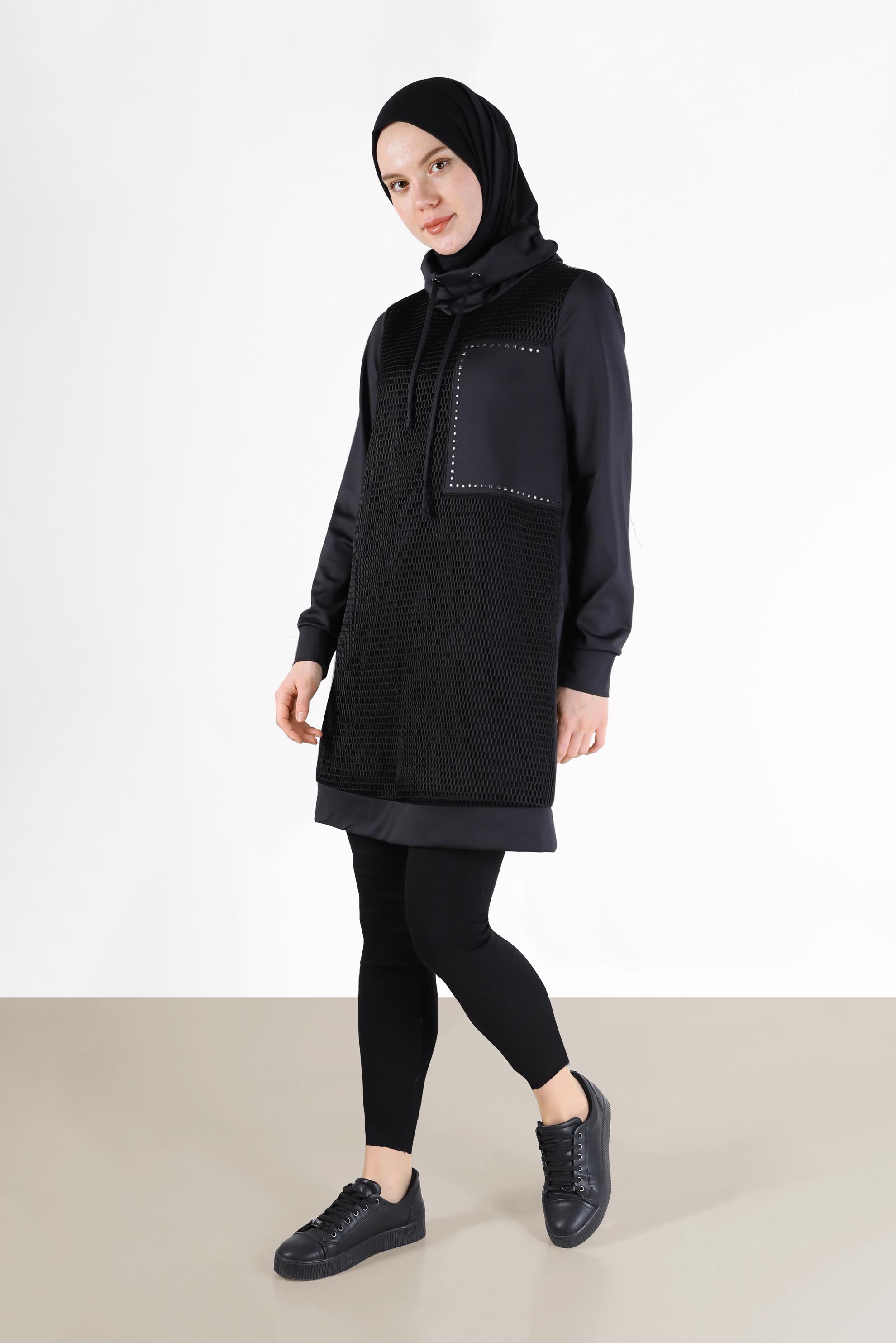 Hijab clothing BLACK MESH DETAIL TUNIC WITH POCKET 42459 