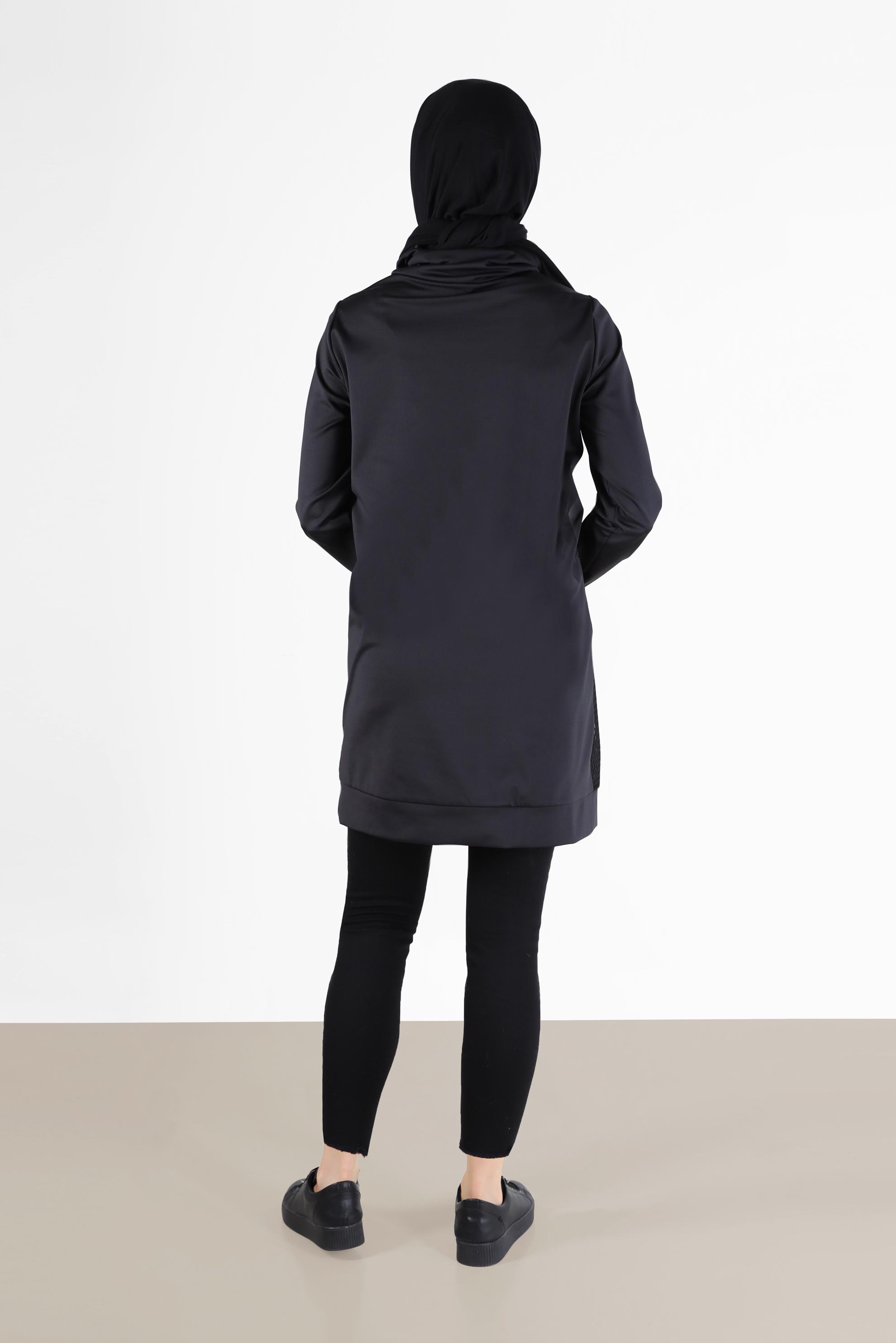 Hijab clothing BLACK MESH DETAIL TUNIC WITH POCKET 42459 