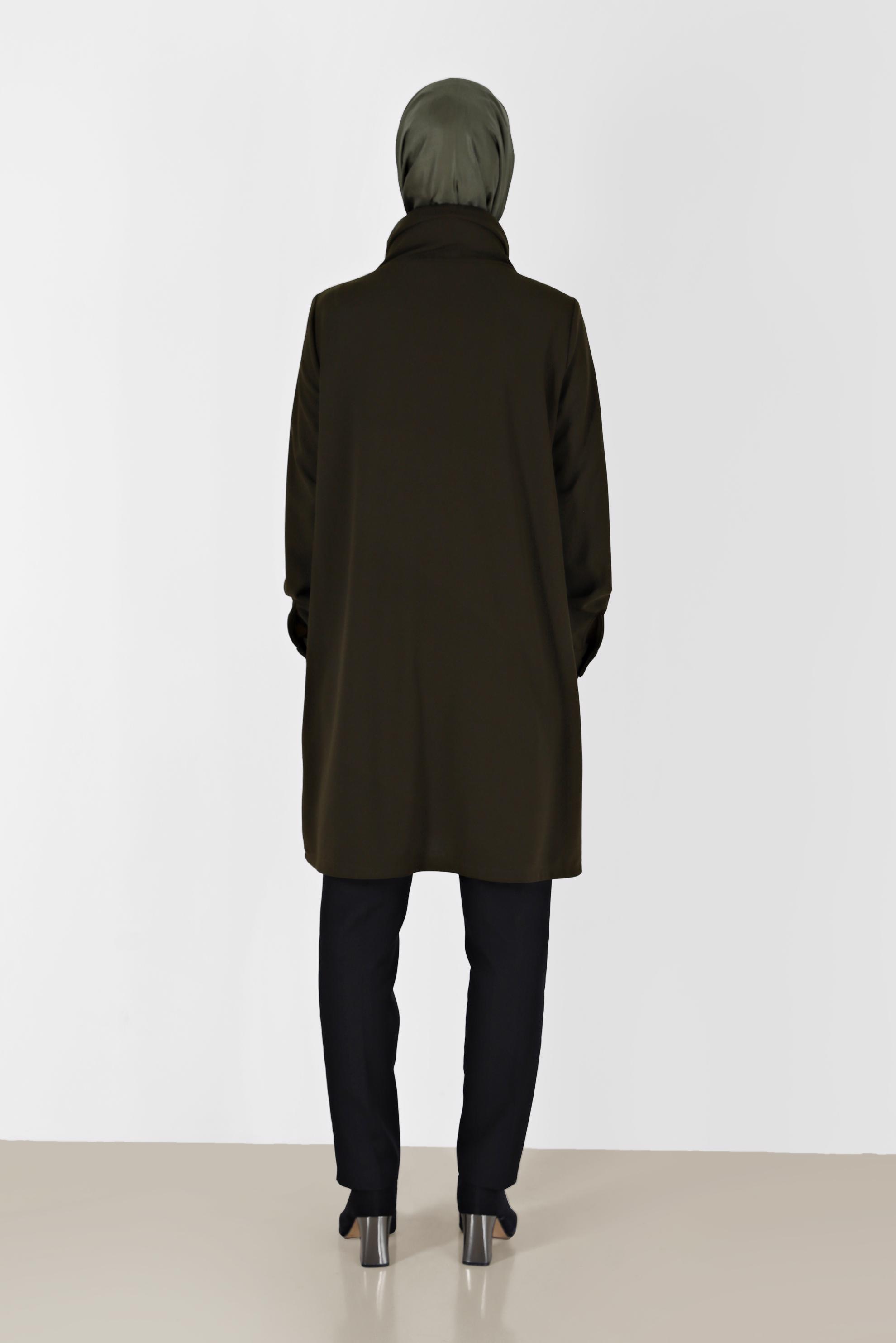 Tesettür giyim HAKİ TAŞLI ŞERİT DETAYLI GÜPÜRLÜ TUNİK 42460 