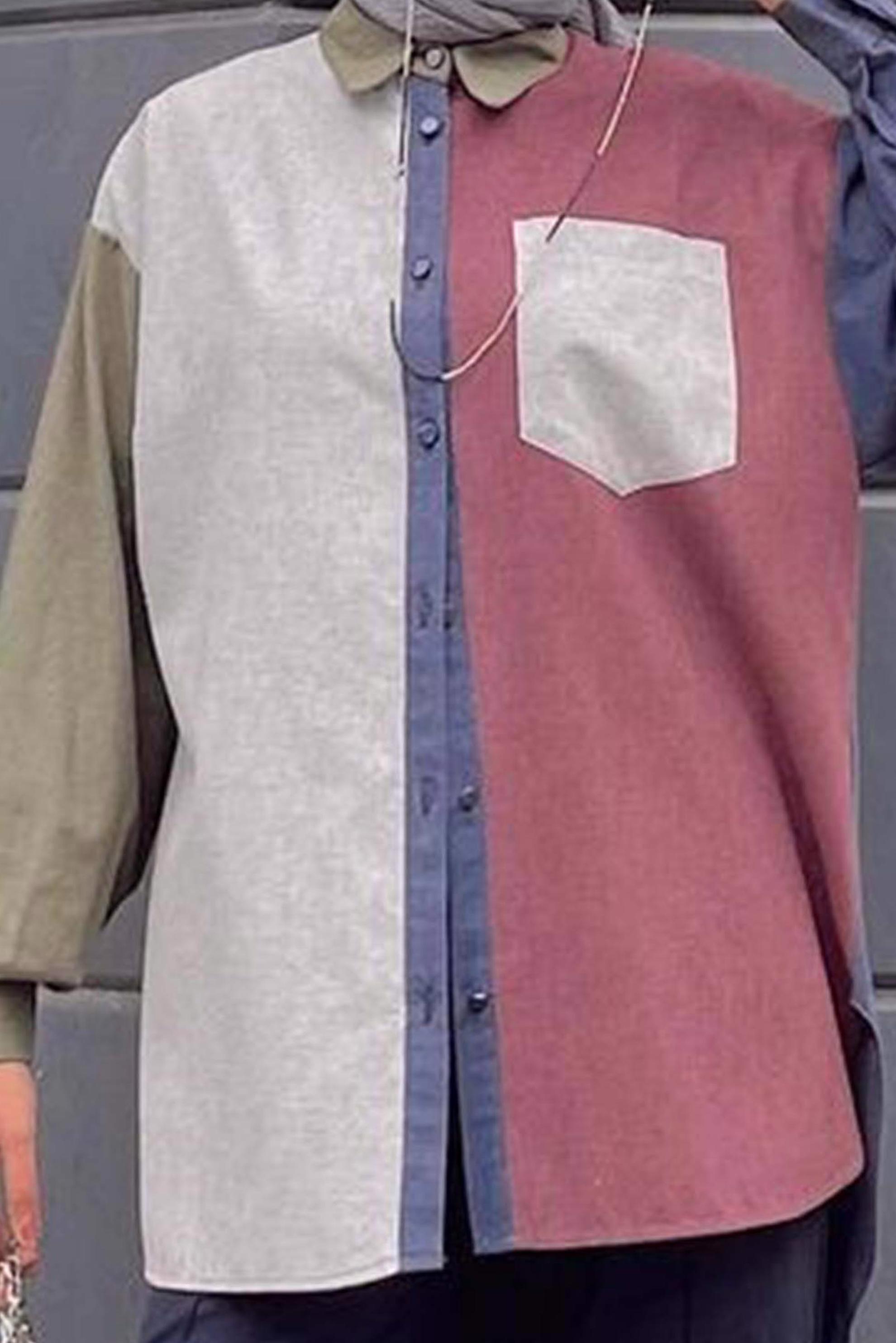 Hijab clothing GREY POCKET DETAIL MULTICOLORED TUNIC 42466 