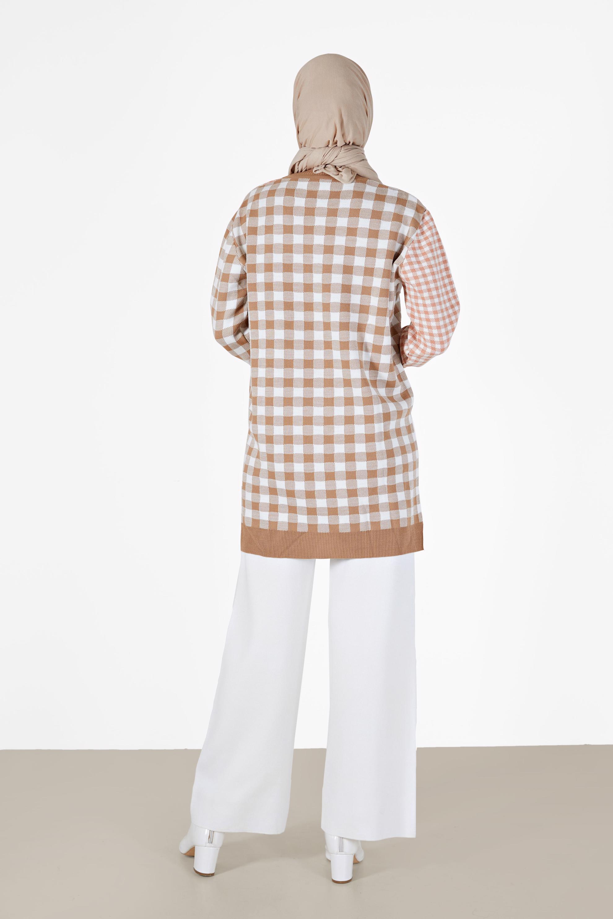 Vêtements hijab BRUN TUNIQUE EN MAILLE COULEUR À CARREAUX 42477