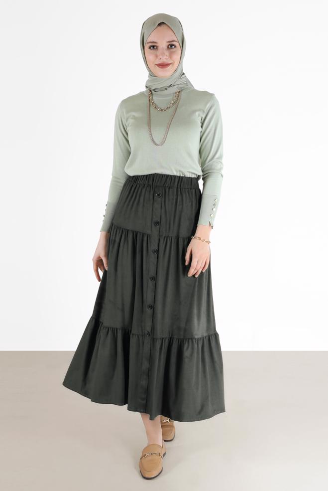 Hijab clothing GREY BUTTON DETAIL SKIRT 60226 - ALVİNA