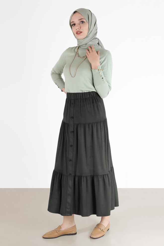 Hijab clothing GREY BUTTON DETAIL SKIRT 60226 - ALVİNA