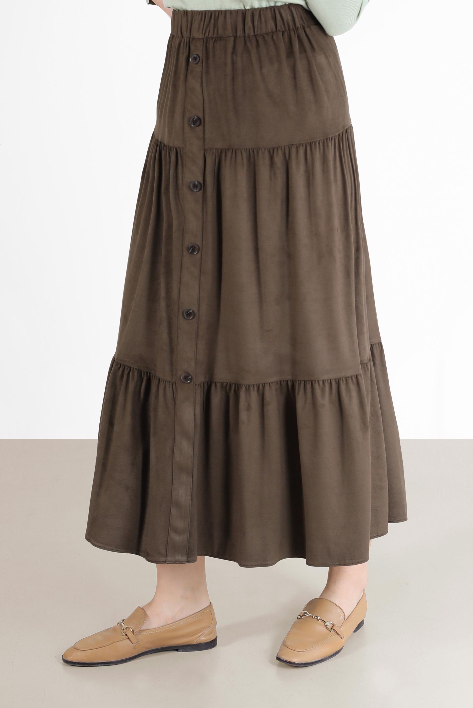 Tesettür giyim KAHVE DÜĞME DETAYLI KATLI ETEK 60226	