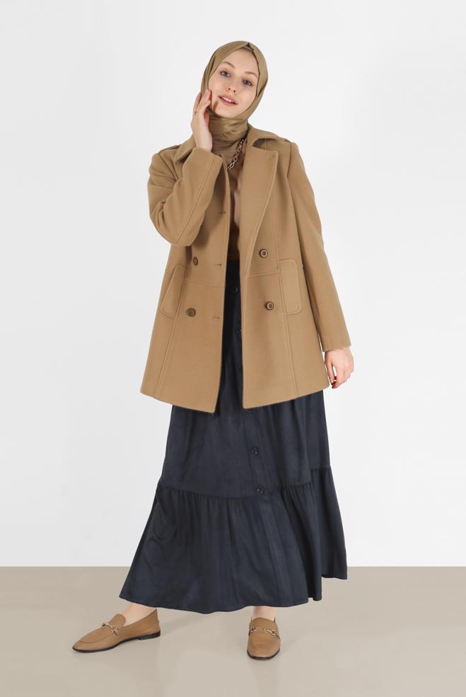 Tesettür giyim  DÜĞME DETAYLI KATLI ETEK 60226	 - ALVİNA