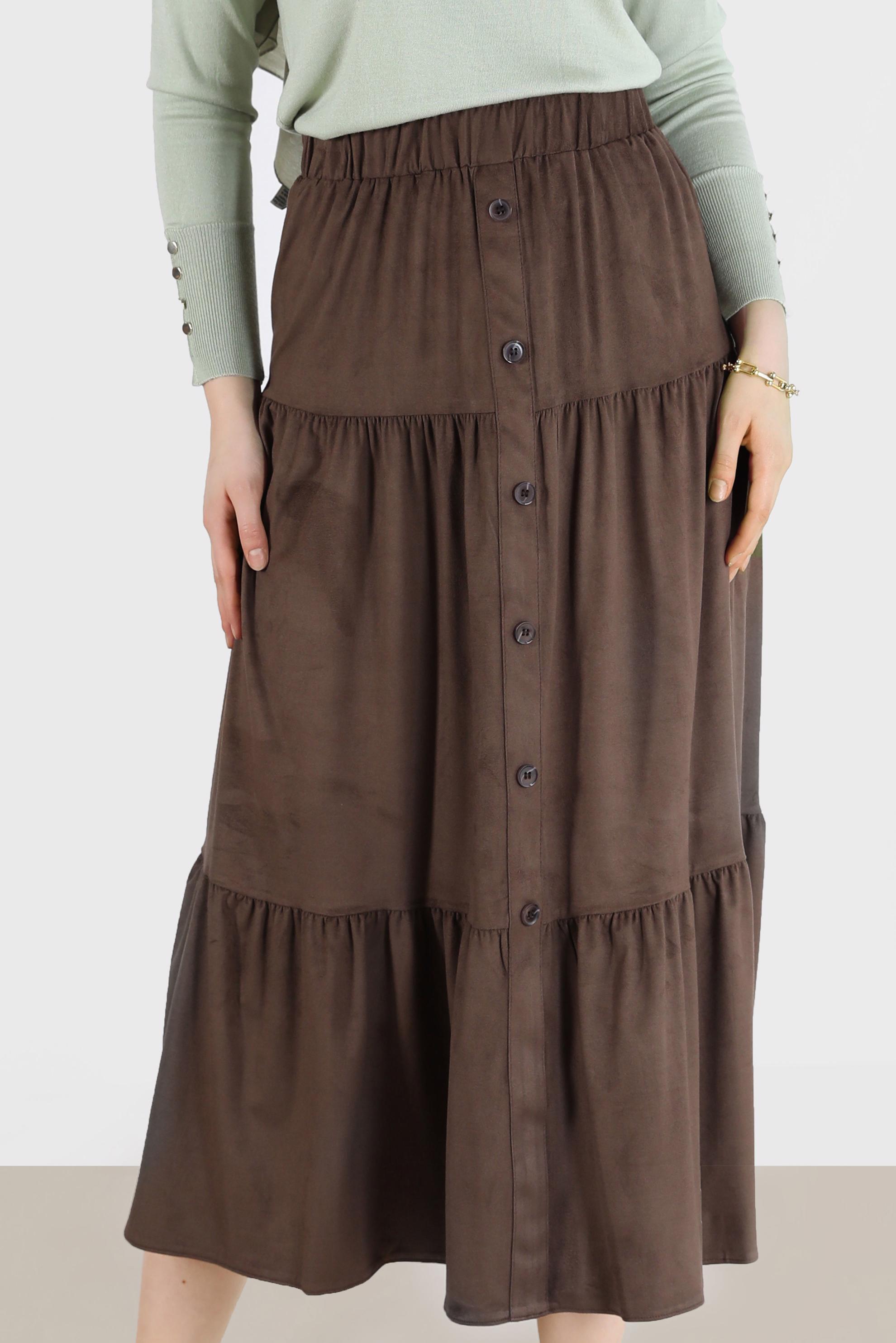 Tesettür giyim KAHVE DÜĞME DETAYLI KATLI ETEK 60226	