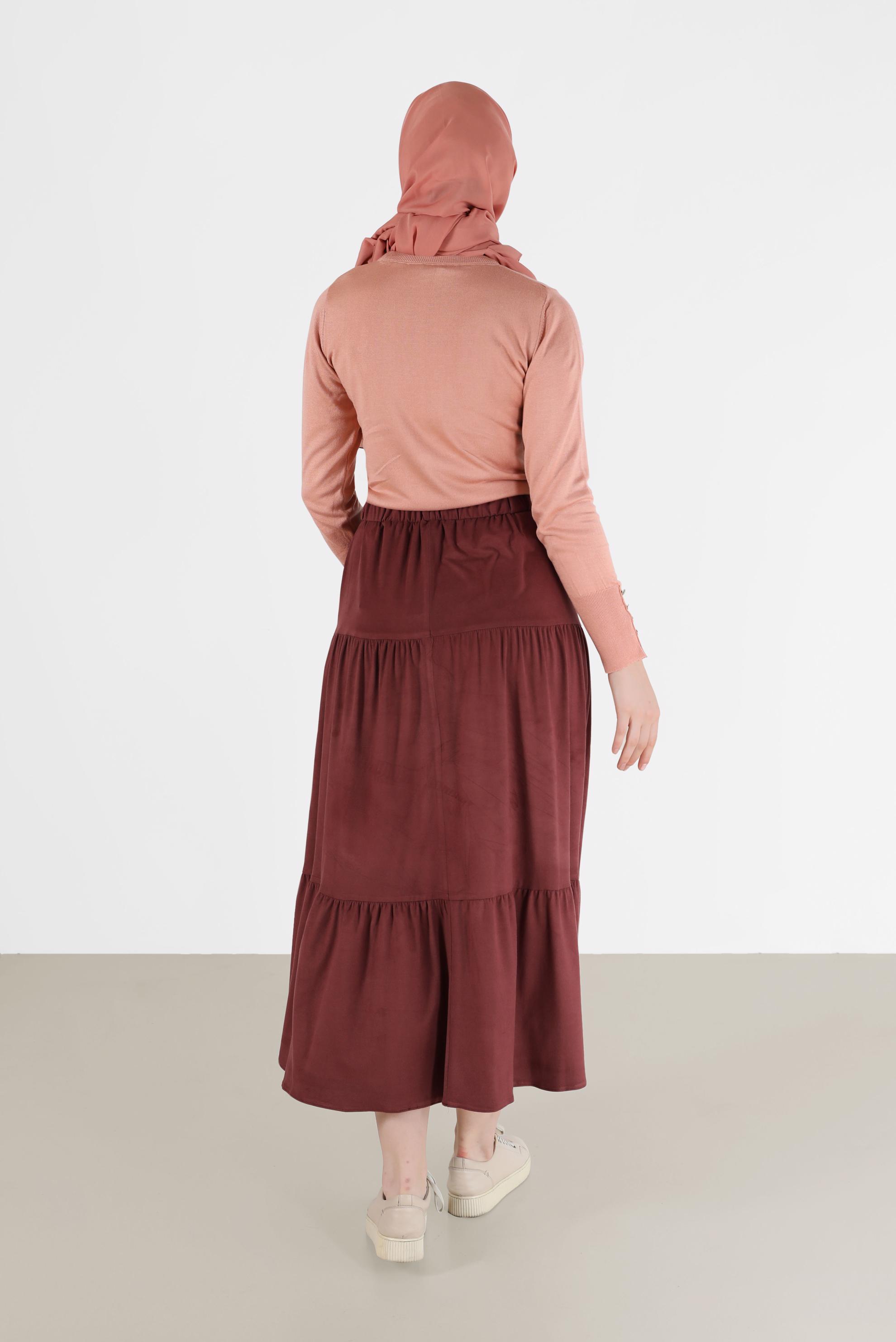 Tesettür giyim TURUNCU DÜĞME DETAYLI KATLI ETEK 60226	