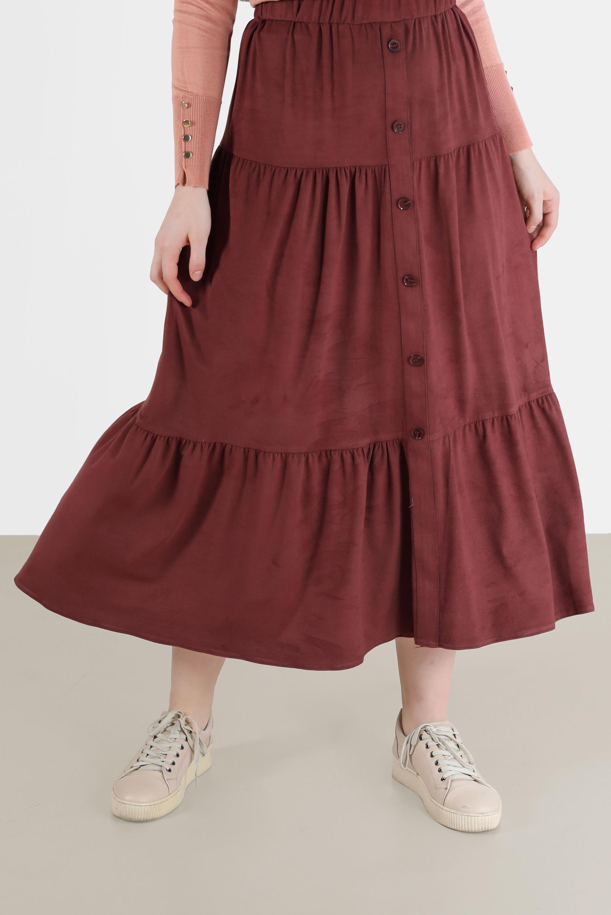 Tesettür giyim TURUNCU DÜĞME DETAYLI KATLI ETEK 60226	