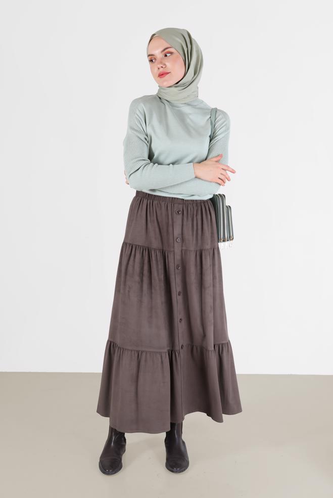 Hijab clothing  BUTTON DETAIL TIERED SKIRT 60226  - ALVİNA
