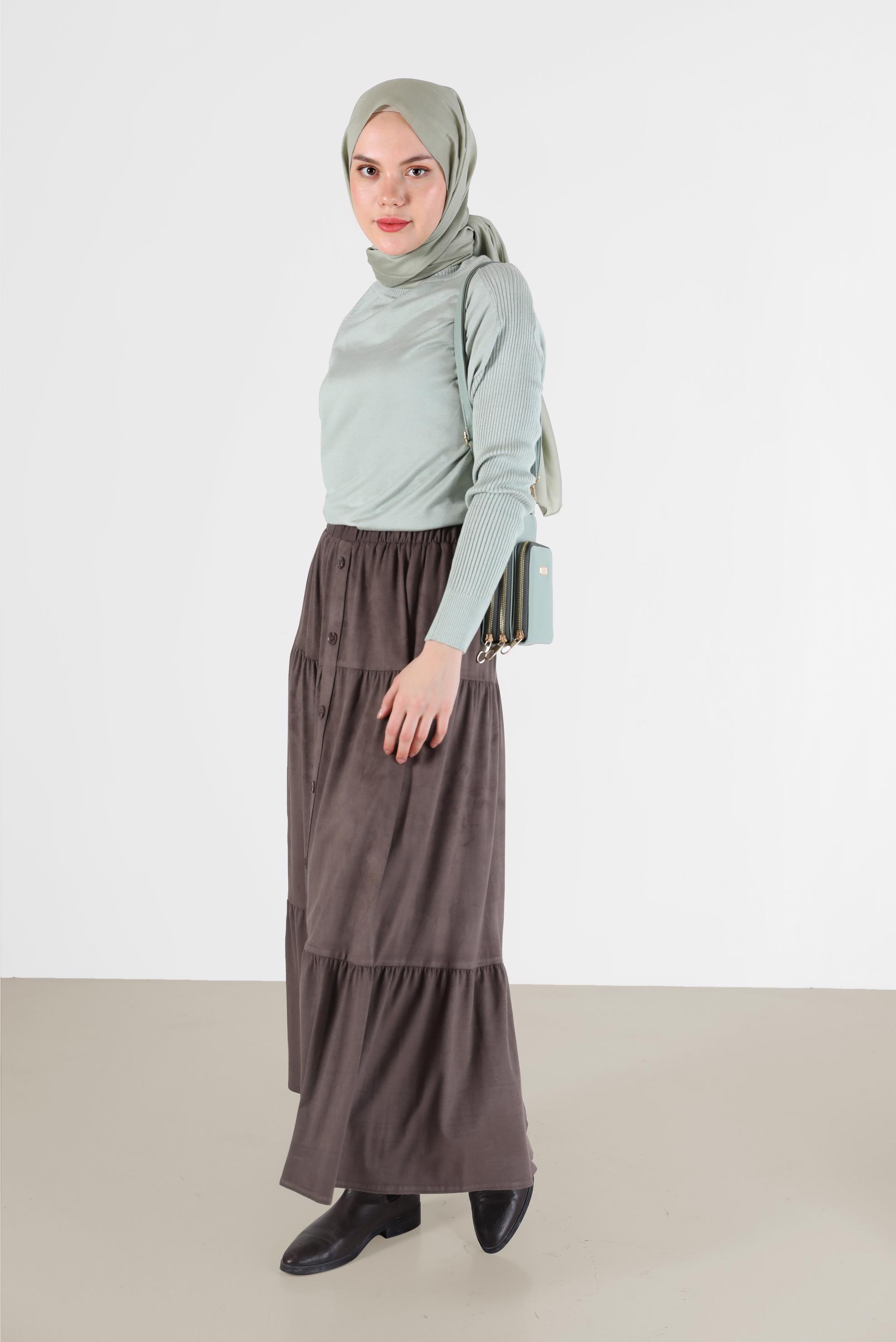 Hijab clothing MINK BUTTON DETAIL TIERED SKIRT 60226 