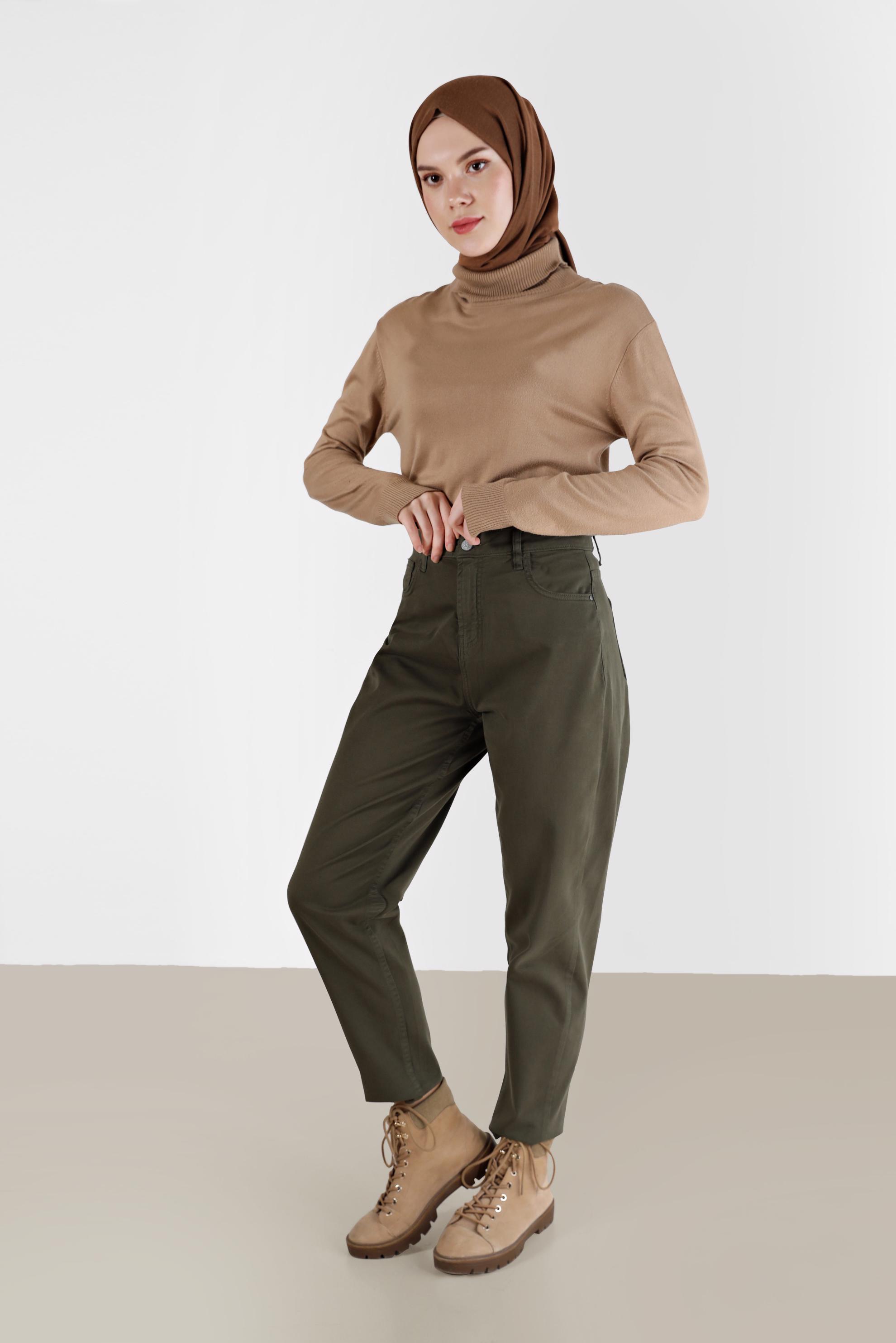 Tesettür giyim HAKİ DAR PAÇA PANTOLON 70282 