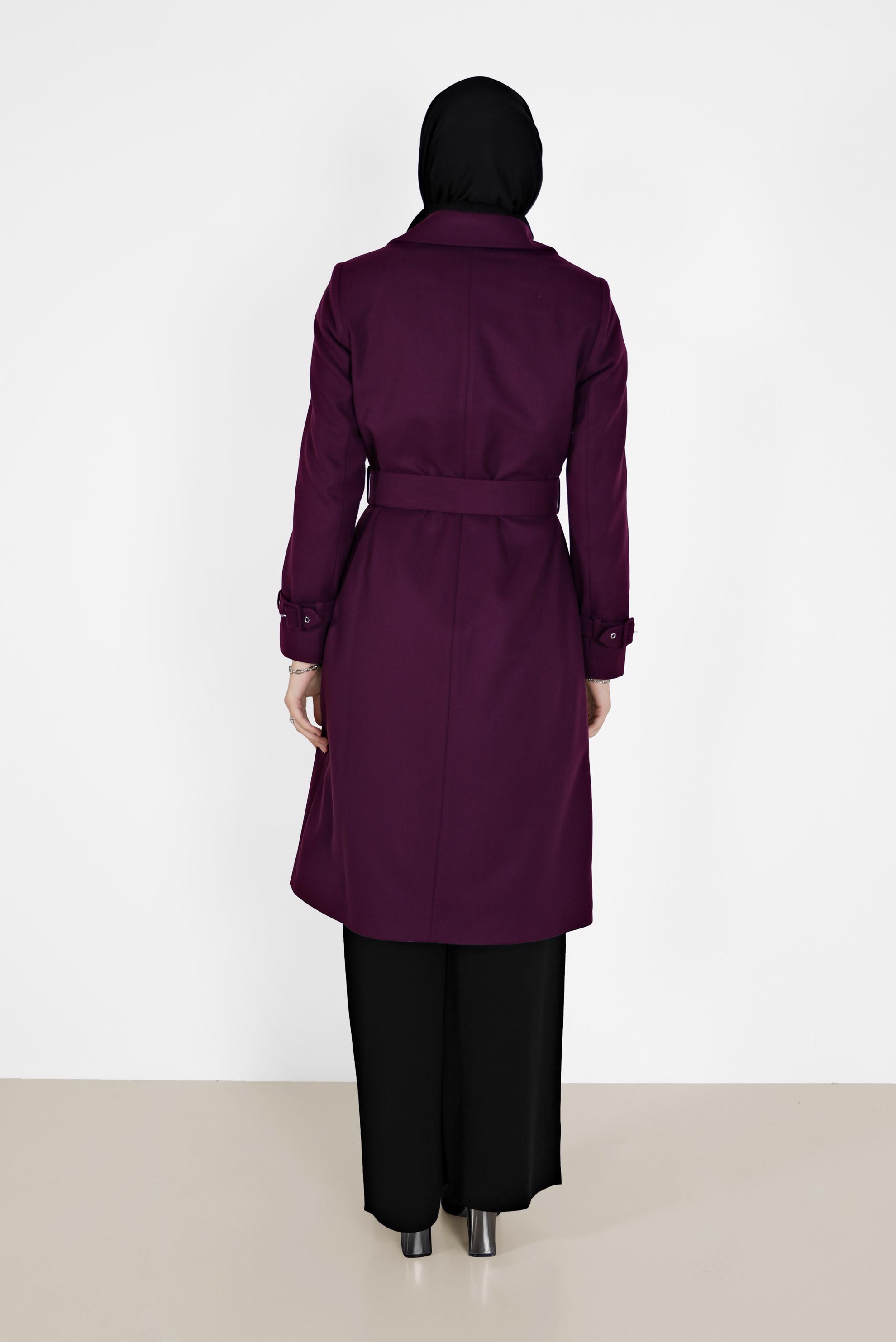 Vêtements hijab PRUNE TRENCH-COAT DOUBLE COL DÉTAILLÉ AVEC CEINTURE 10452