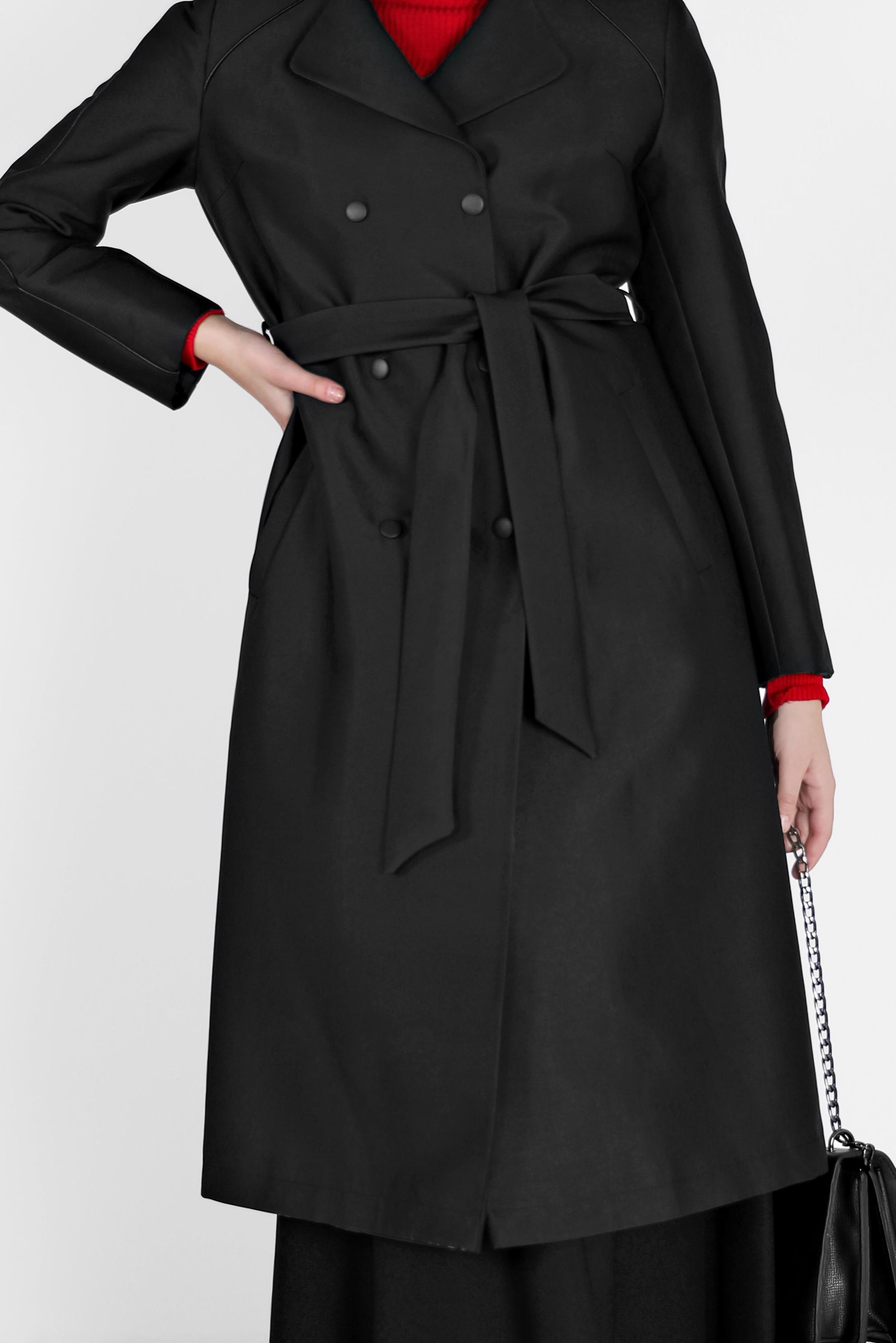 Hijab clothing BLACK DOUBLE-BREASTED BELTED TRENCH COAT 10454 