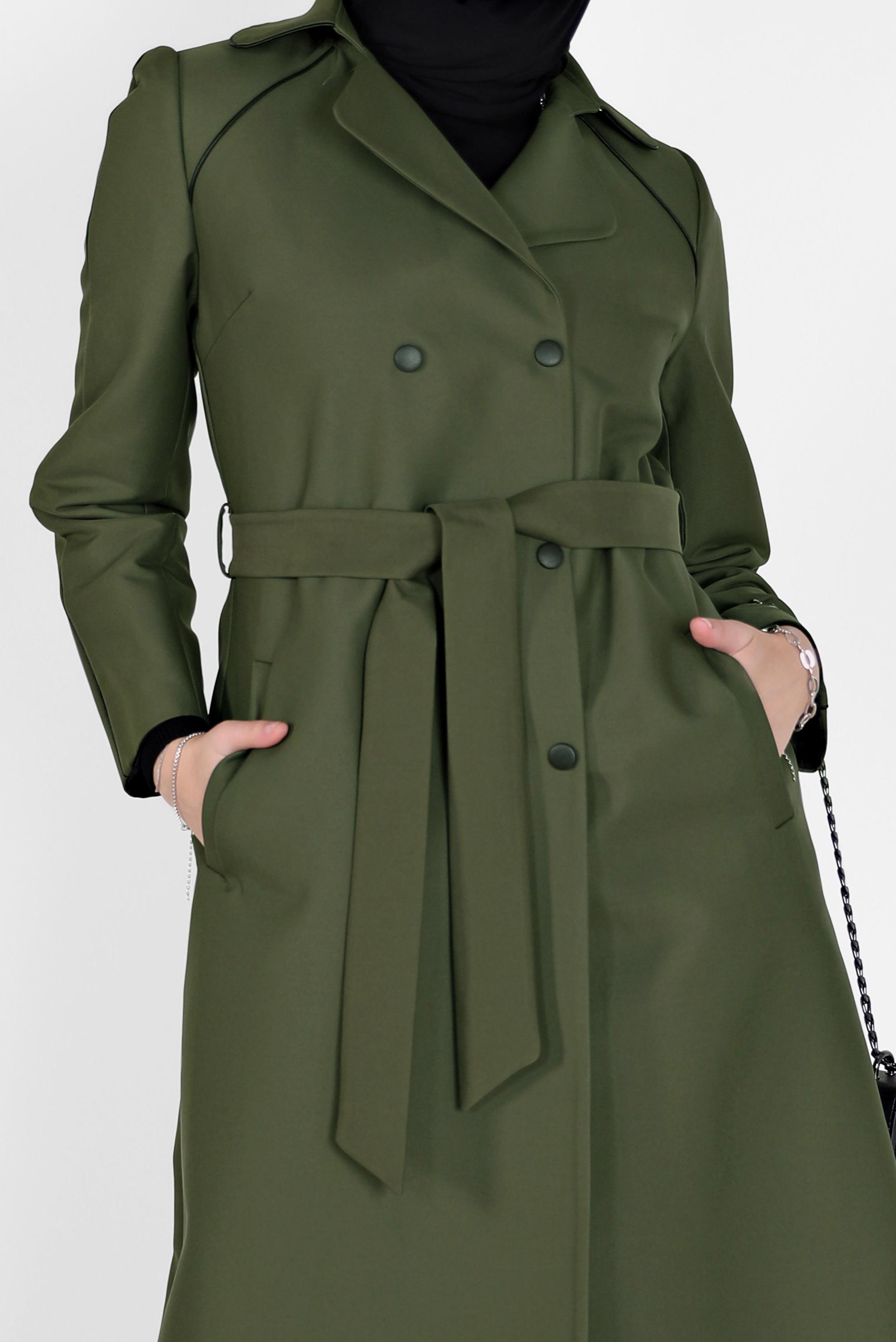 Vêtements hijab KAKI TRENCH-COAT DOUBLE BOUTONNAGE À CEINTURE 10454