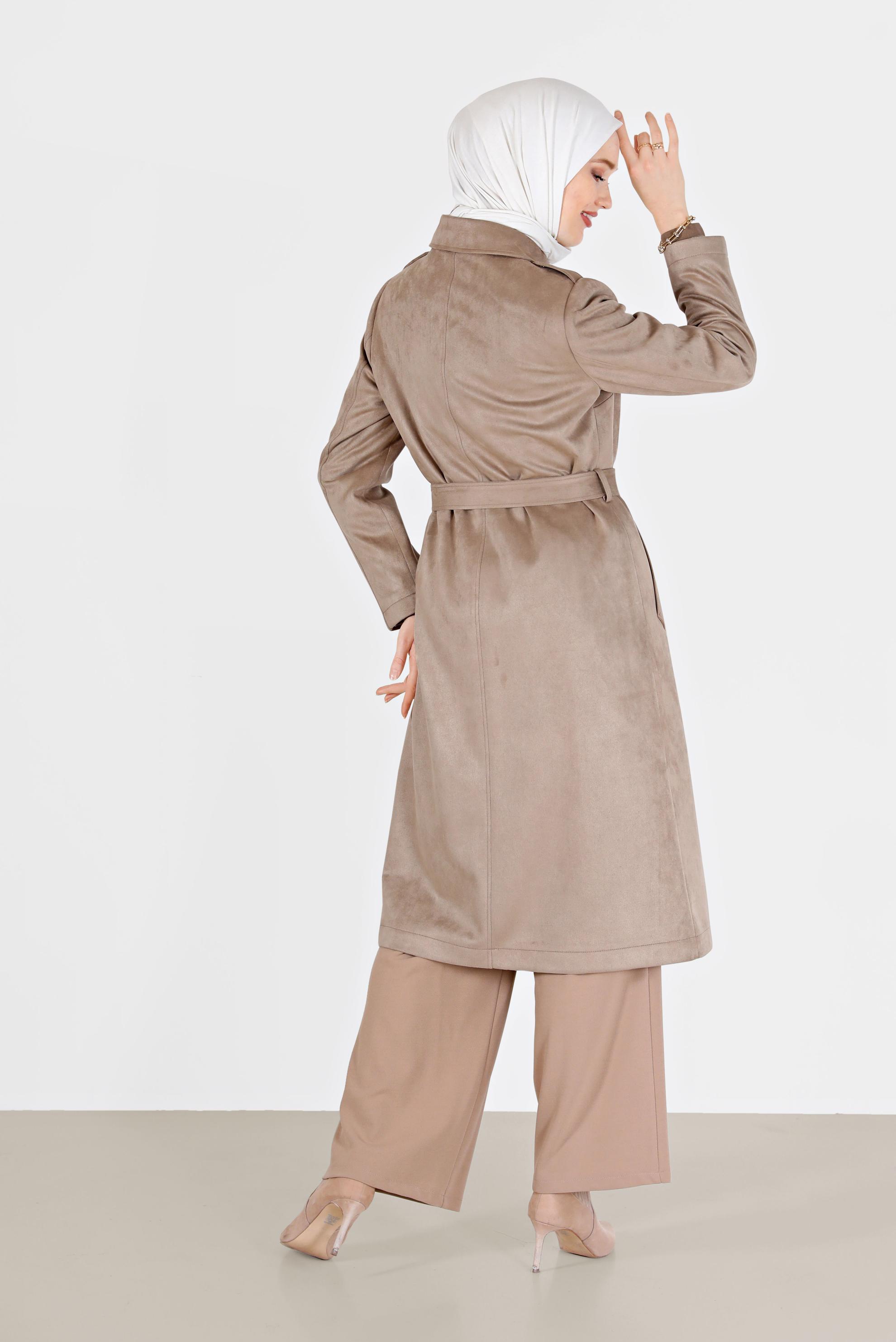 Vêtements hijab BEIGE TRENCH-COAT EN DAIM À DOUBLE BOUTONNAGE ZIPPÉ 10455