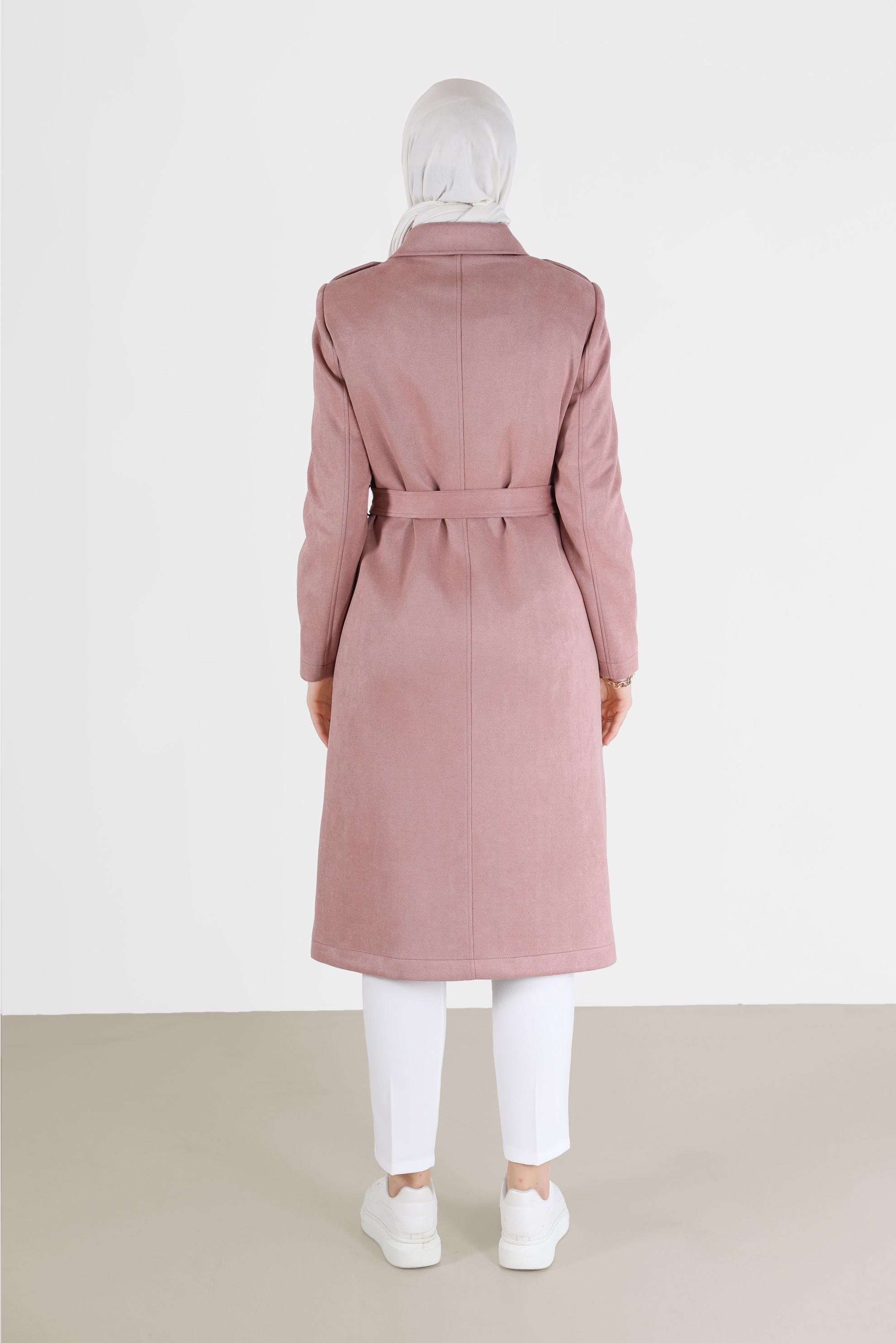 Vêtements hijab POUDRE TRENCH-COAT EN DAIM À DOUBLE BOUTONNAGE ZIPPÉ 10455