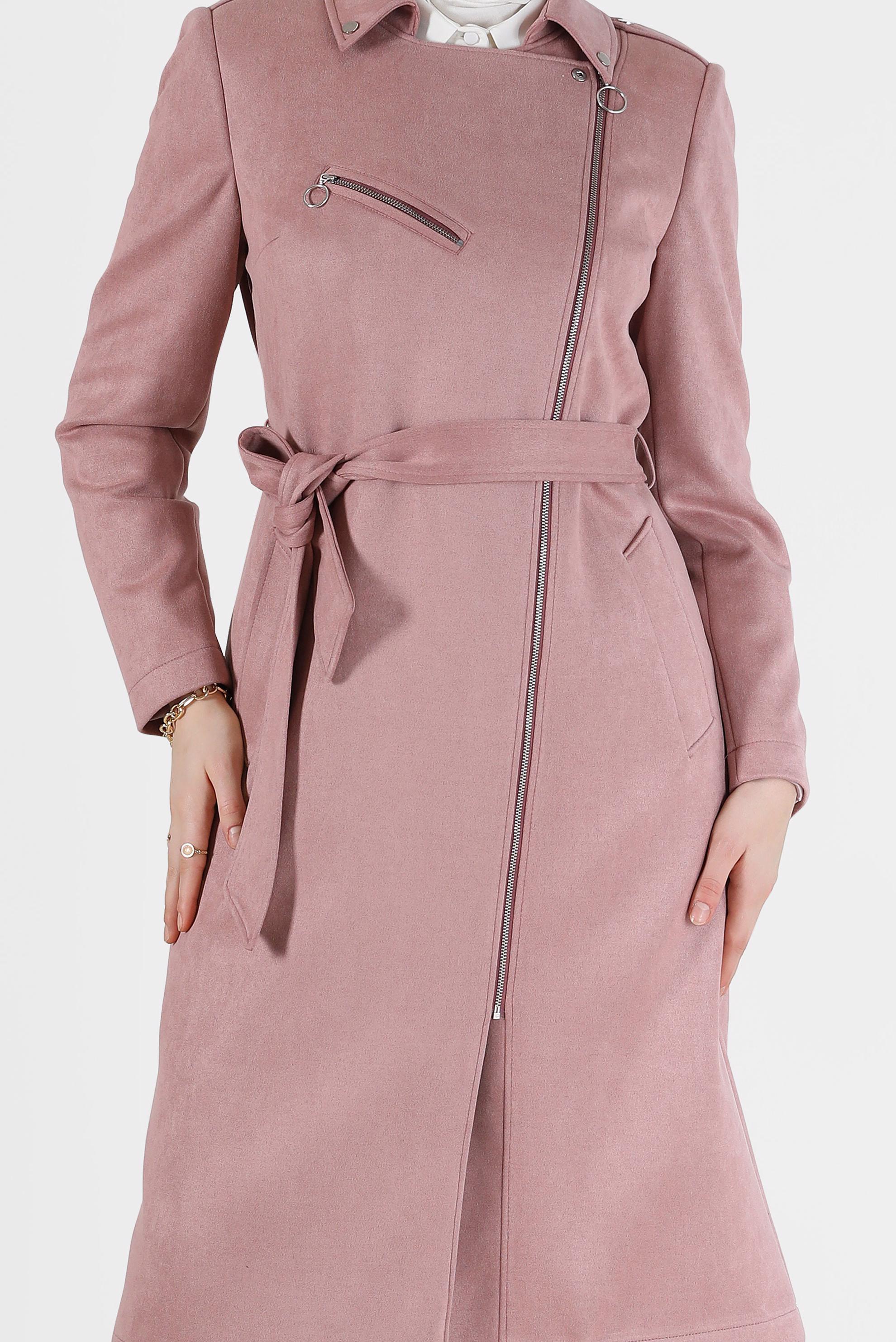 Vêtements hijab POUDRE TRENCH-COAT EN DAIM À DOUBLE BOUTONNAGE ZIPPÉ 10455