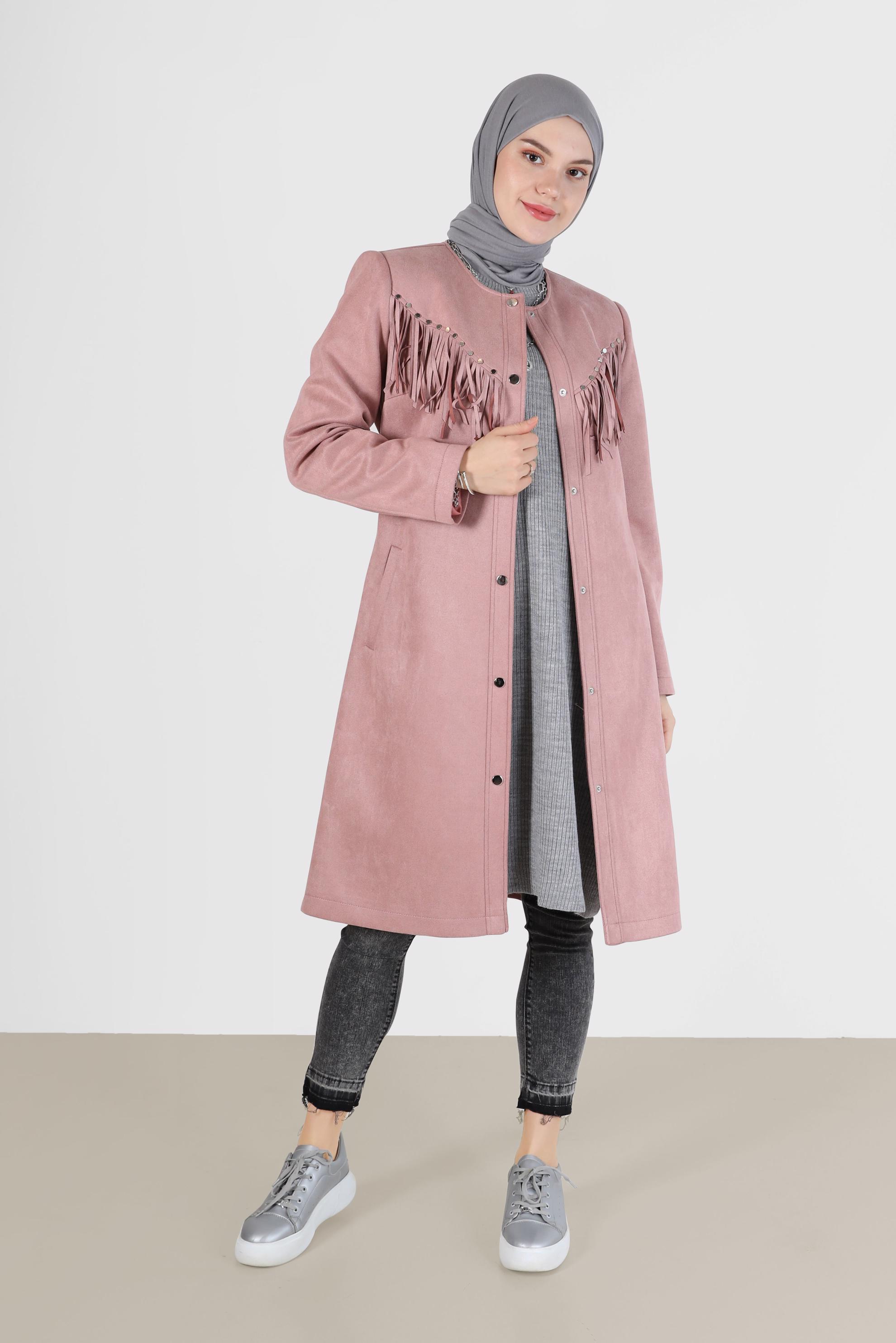 Vêtements hijab POUDRE TRENCH-COAT EN DAIM À FRANGES CLOUS 10456