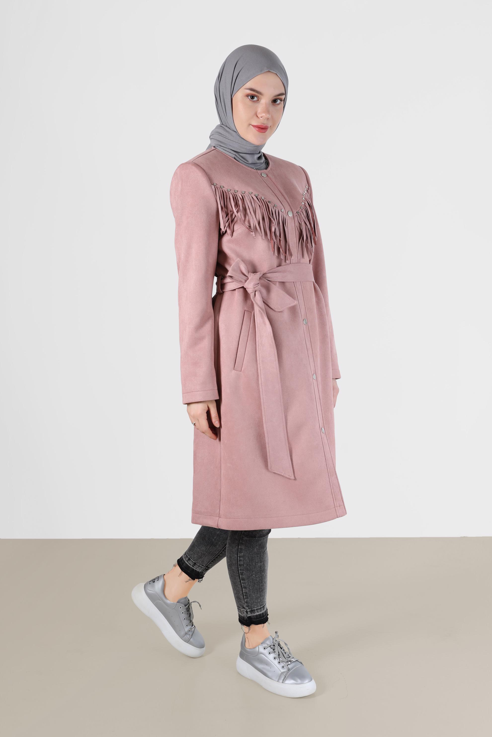 Vêtements hijab POUDRE TRENCH-COAT EN DAIM À FRANGES CLOUS 10456
