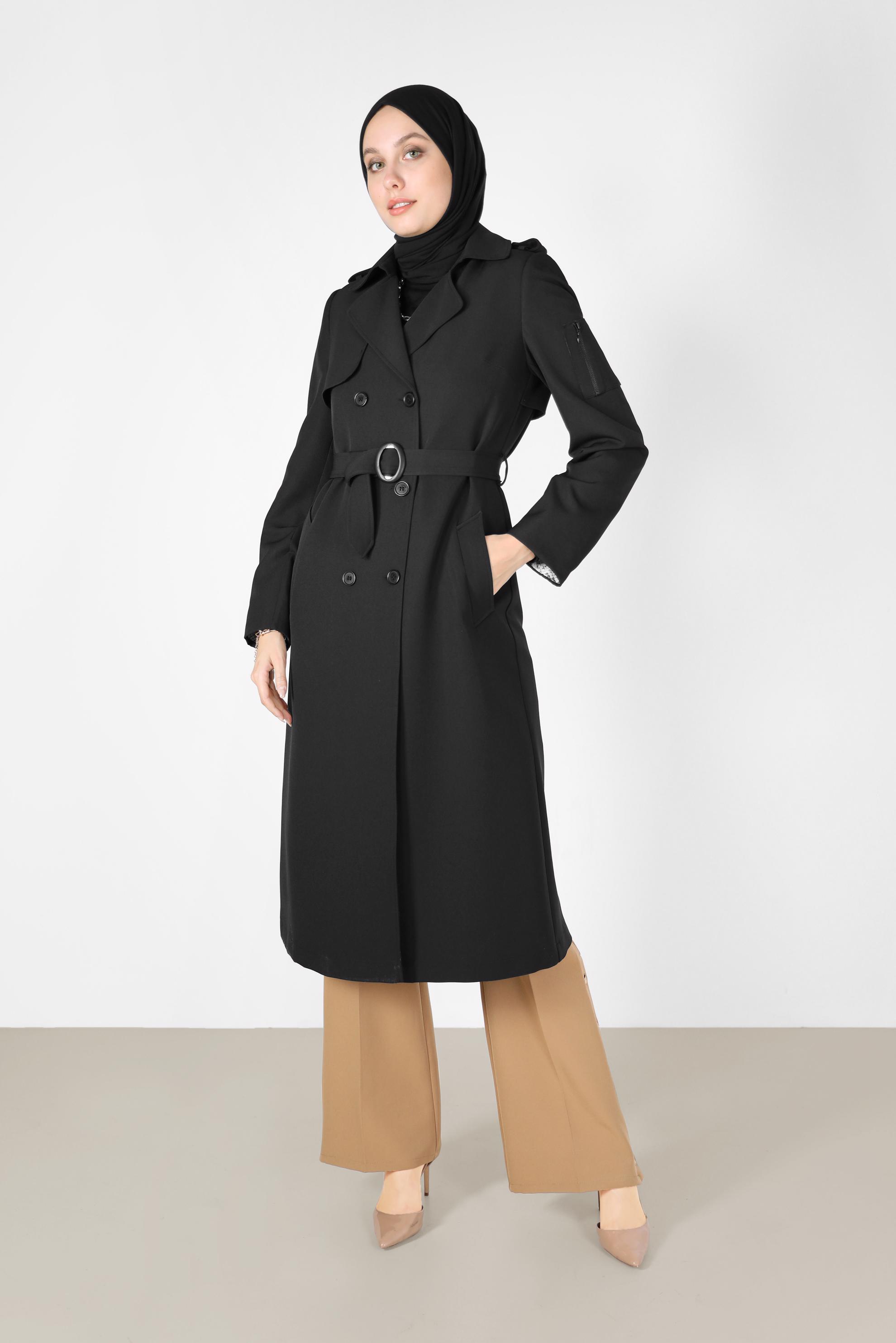 Vêtements hijab NOIR TRENCH BOUTONS 10461