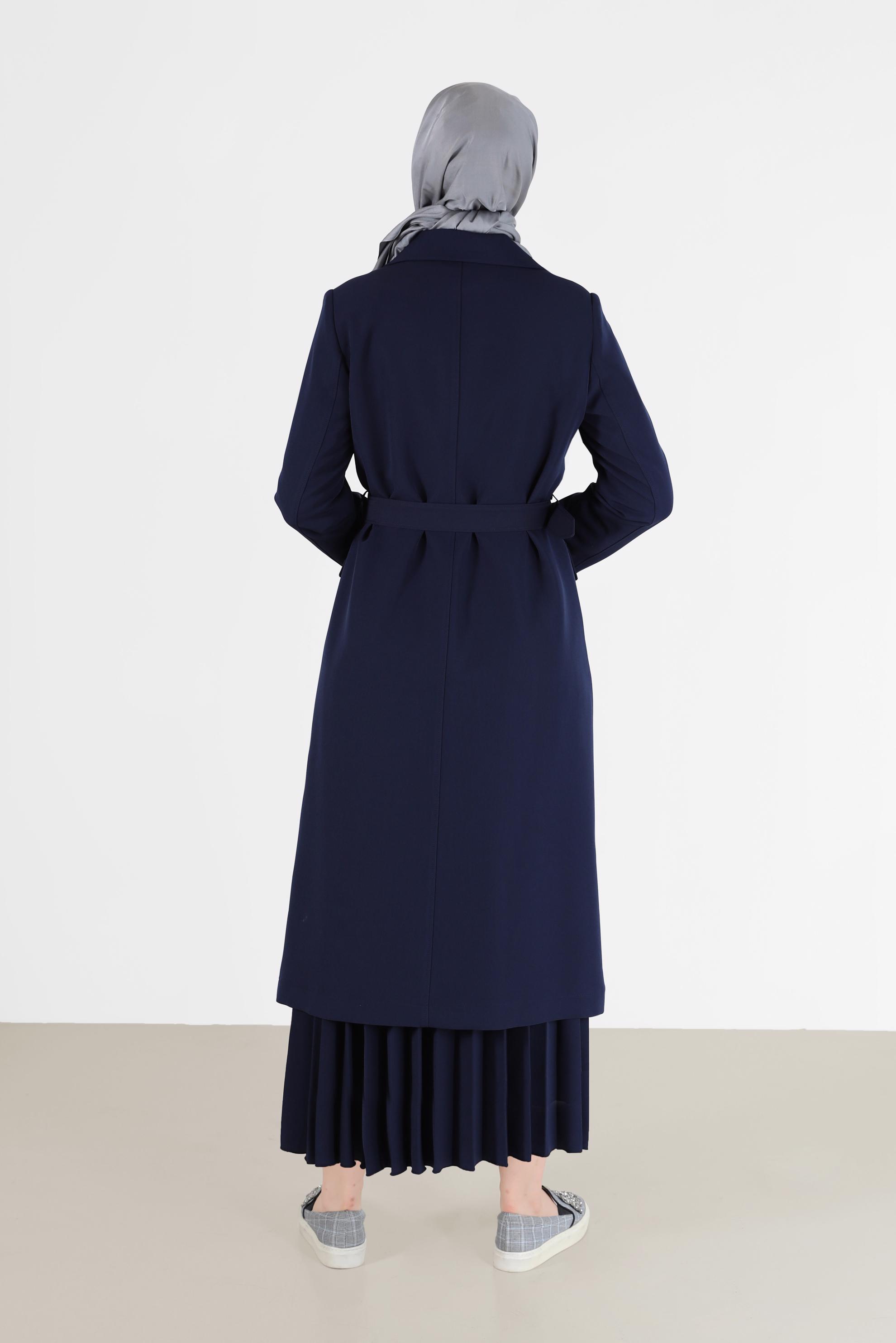 Vêtements hijab BLEU MARINE TRENCH-COAT DOUBLE BOUTONNAGE À CEINTURE 10468