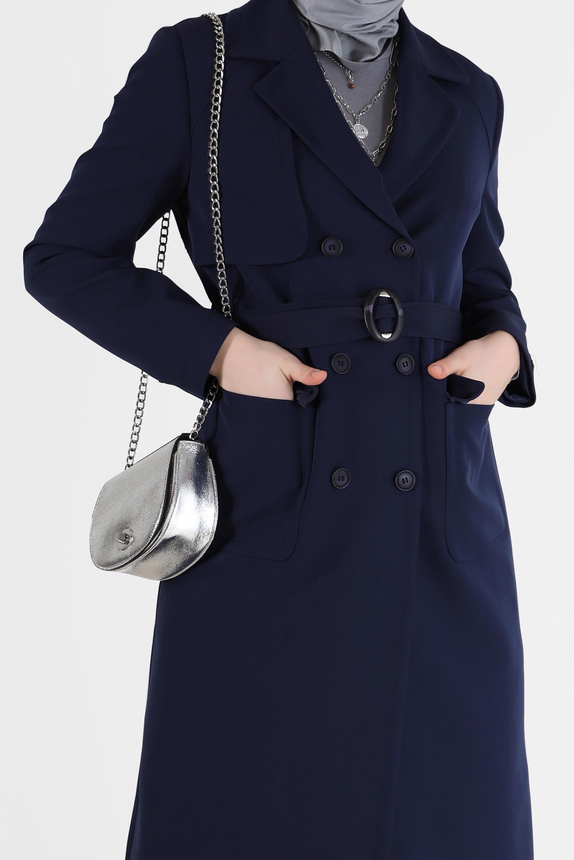Vêtements hijab BLEU MARINE TRENCH-COAT DOUBLE BOUTONNAGE À CEINTURE 10468