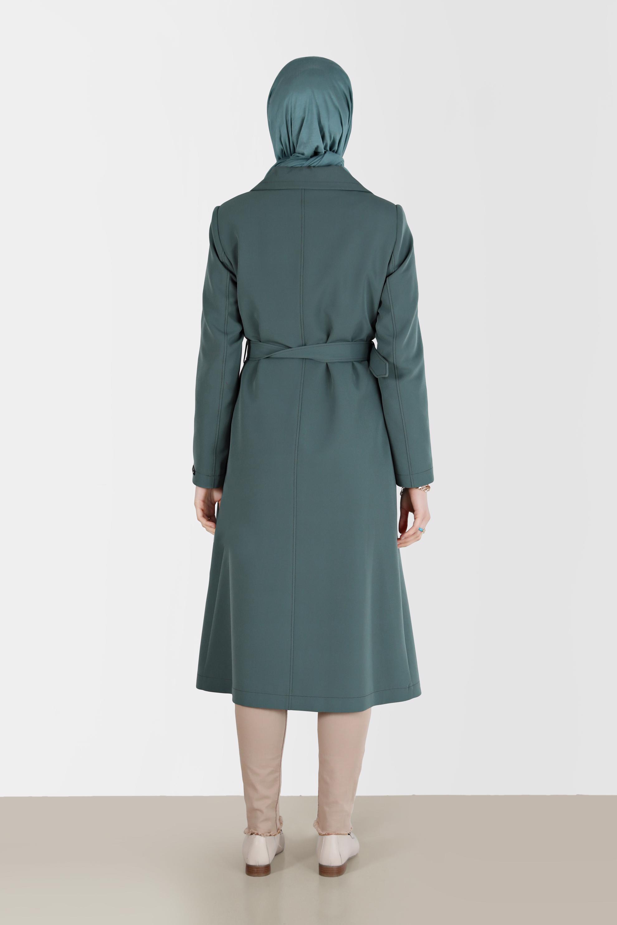 Vêtements hijab VERT TRENCH-COAT DOUBLE BOUTONNAGE À CEINTURE 10468